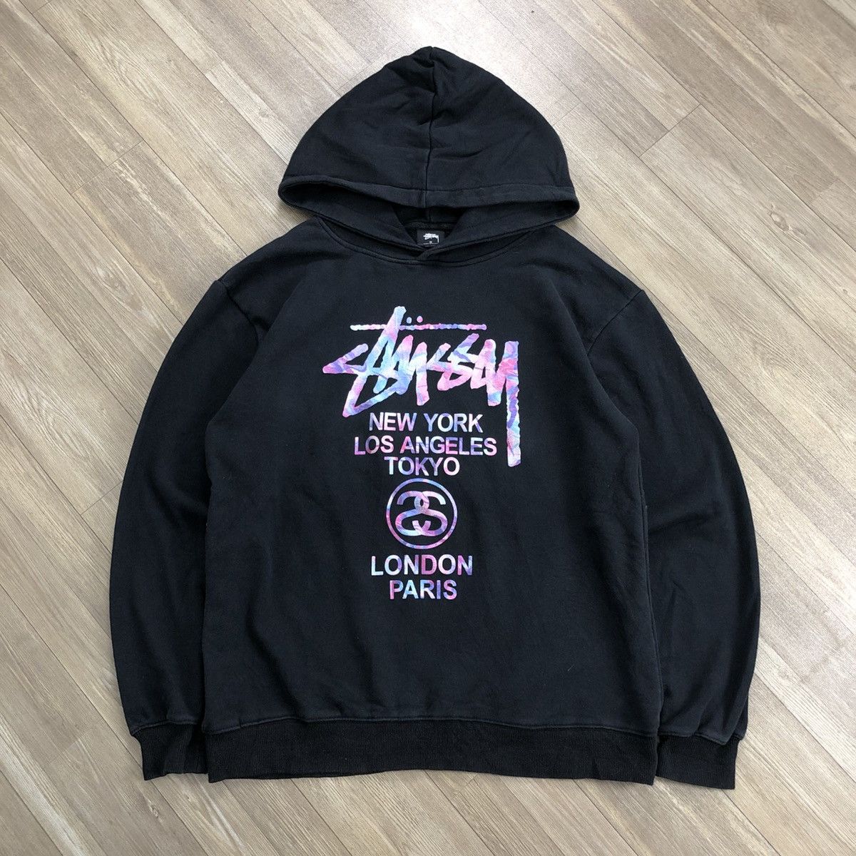 Vintage Stussy Holographic World Tour Galaxy Hoodie