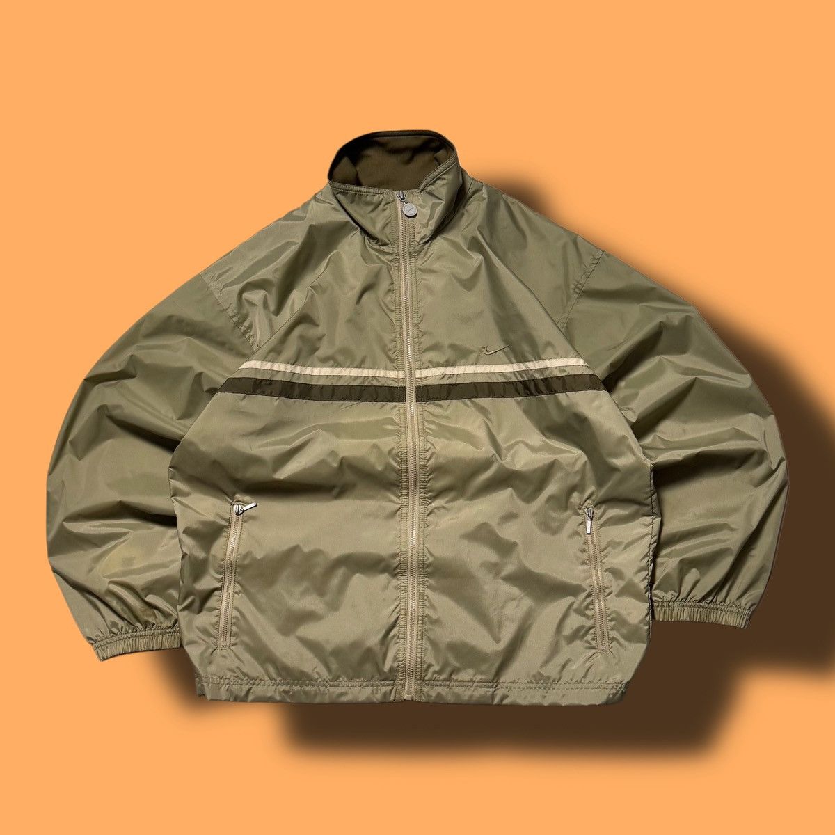 Nike × Vintage 00s Nike Vintage Mini Swoosh Oversize Drill Track Jacket Y2K Size US S / EU 44-46 / 1 - 1 Thumbnail