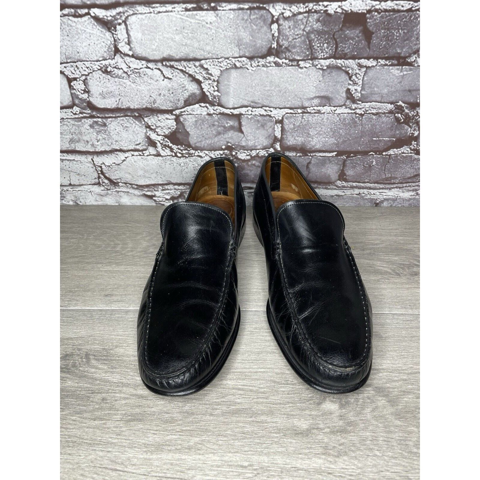 Santoni Santoni Black Leather Moc Toe Slip On Dress Loafers Shoes Me Size US 9.5 / EU 42-43 - 13 Thumbnail