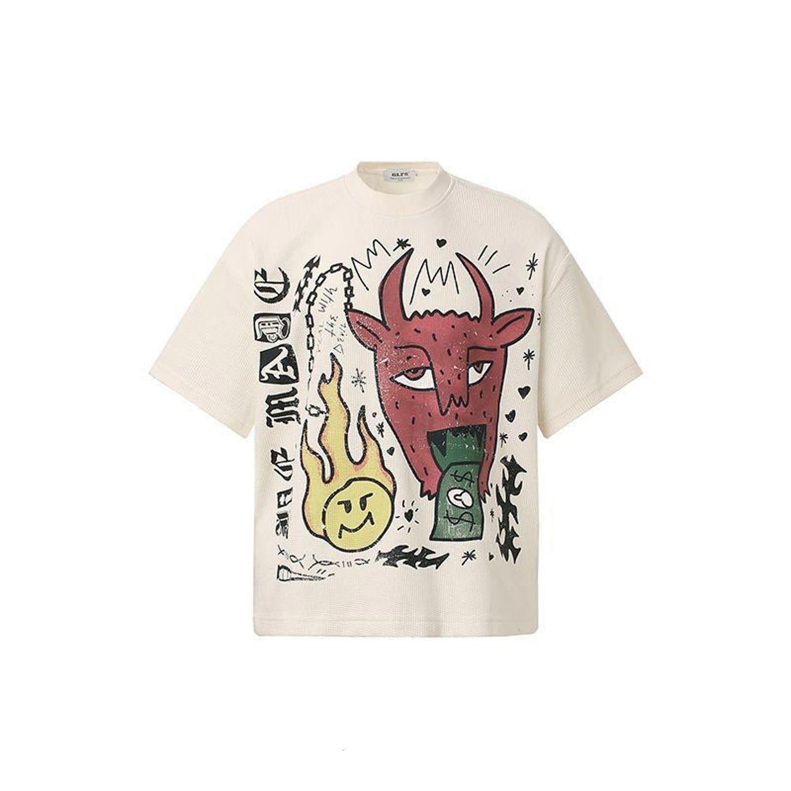 Vintage Devil Graphic Cream Cotton Tee | Oversized Street Print Size US M / EU 48-50 / 2 - 1 Thumbnail
