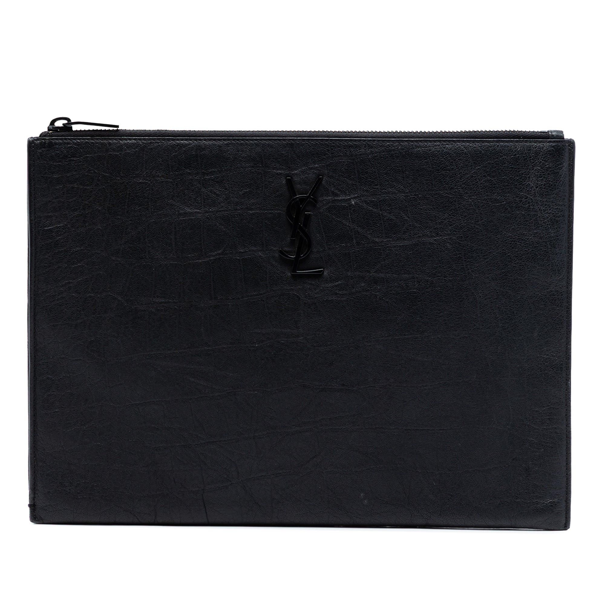 Saint Laurent Paris Croc Embossed Leather Monogram Clutch Size ONE SIZE - 1 Thumbnail