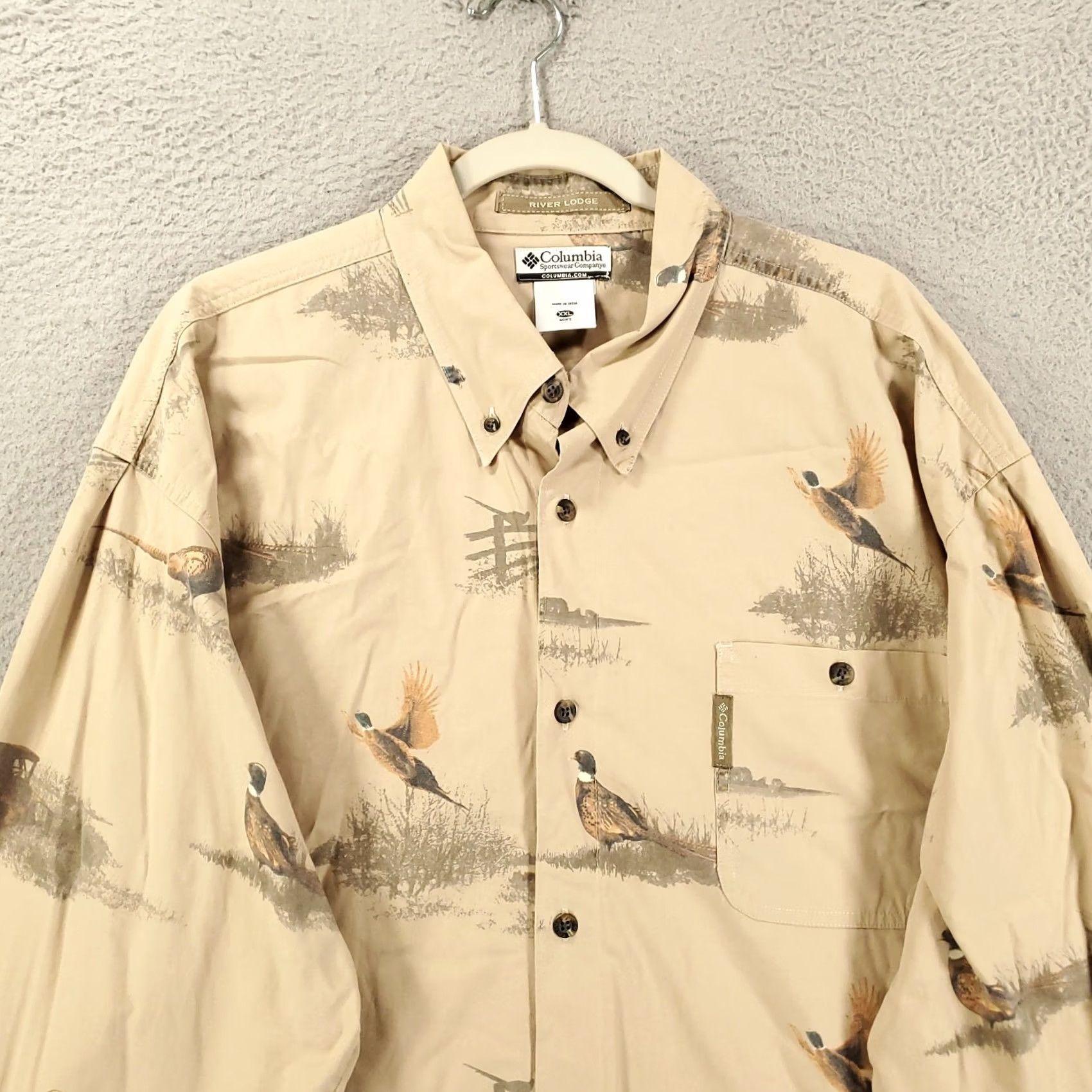 Vintage Columbia River Lodge Shirt Mens XXL Beige Pheasant Graphic Print Button-Up Collared Long Sleeve Size US XXL / EU 58 / 5 - 2 Thumbnail