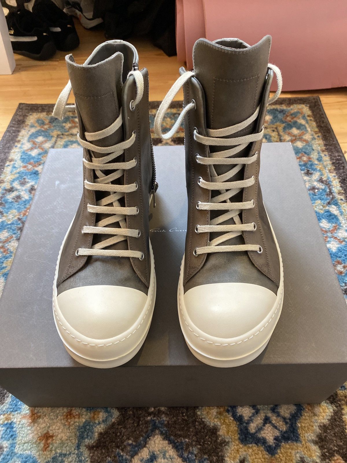 Rick Owens Rick Owens Ramones high Dust/milk/milk transparent leather Size US 8 / EU 41 - 3 Thumbnail