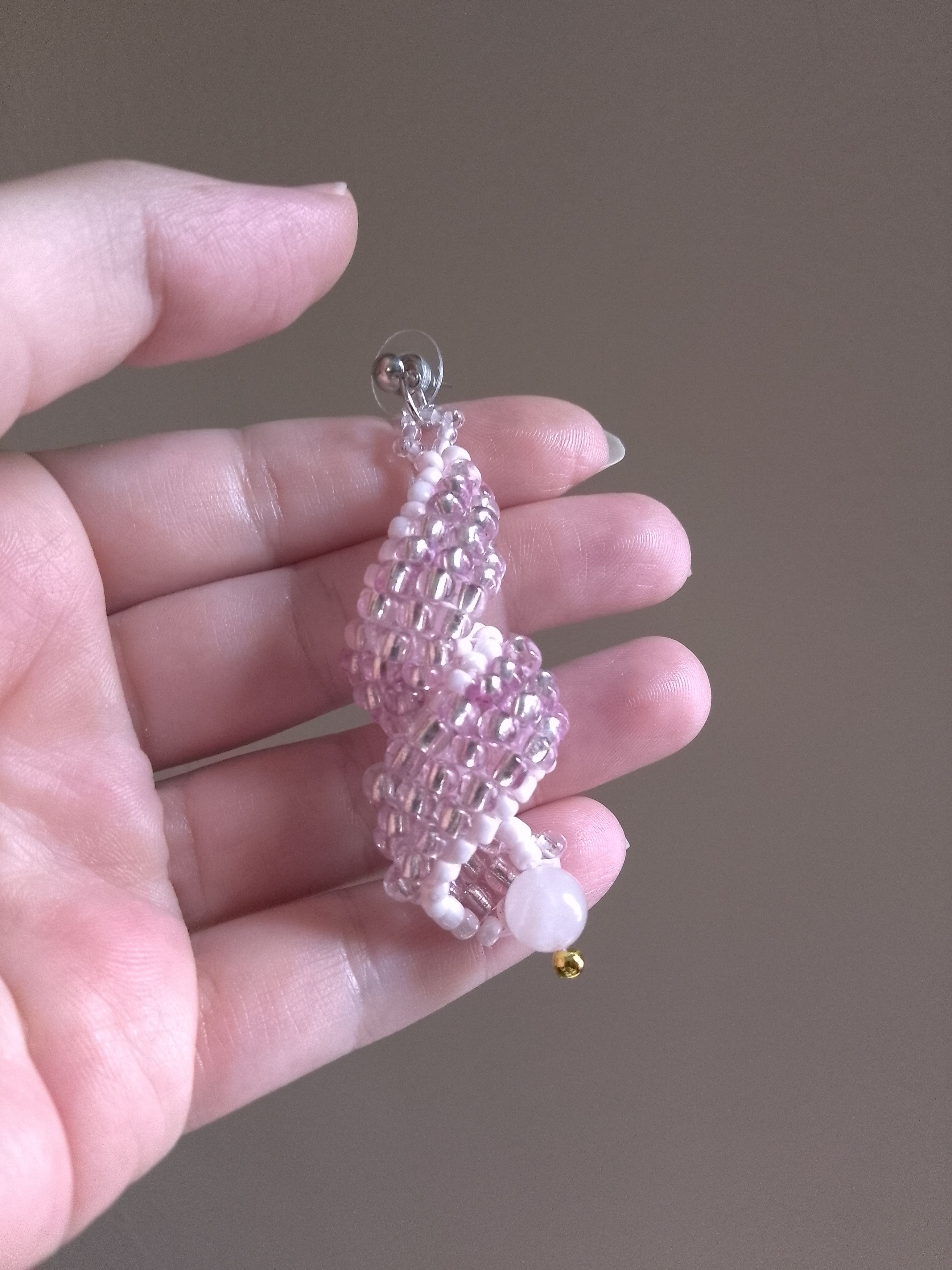 Handmade Pink earrings curled dangle social rose quartz gemstones Size ONE SIZE - 2 Thumbnail