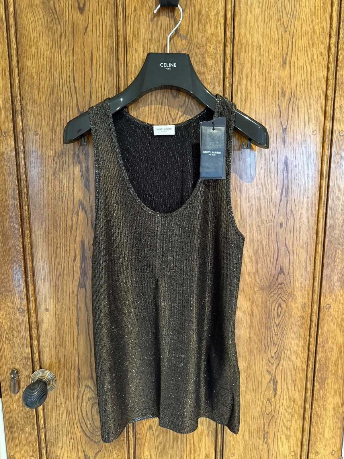トップス Yves Saint Laurent Glitter sleeveless Saint Laurent Sleeveless Top, Size S
