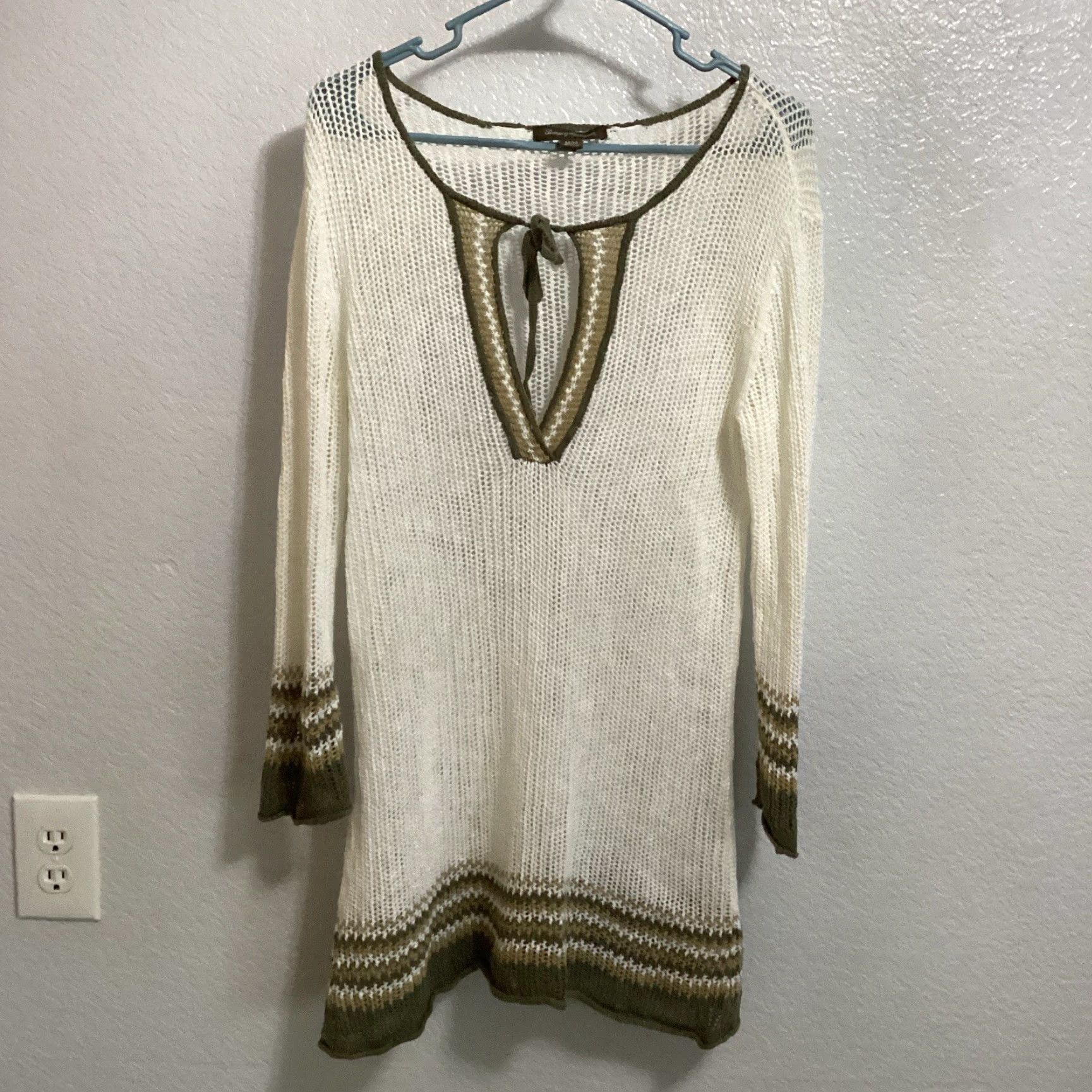 Tommy Bahama Tommy Bahama Tunic Women M White Linen Cotton 3/4 Sleeve Open Knit Cover Up Beach Bohemian Coastal Light Breathable Casual Travel Size M / US 6-8 / IT 42-44 - 2 Thumbnail