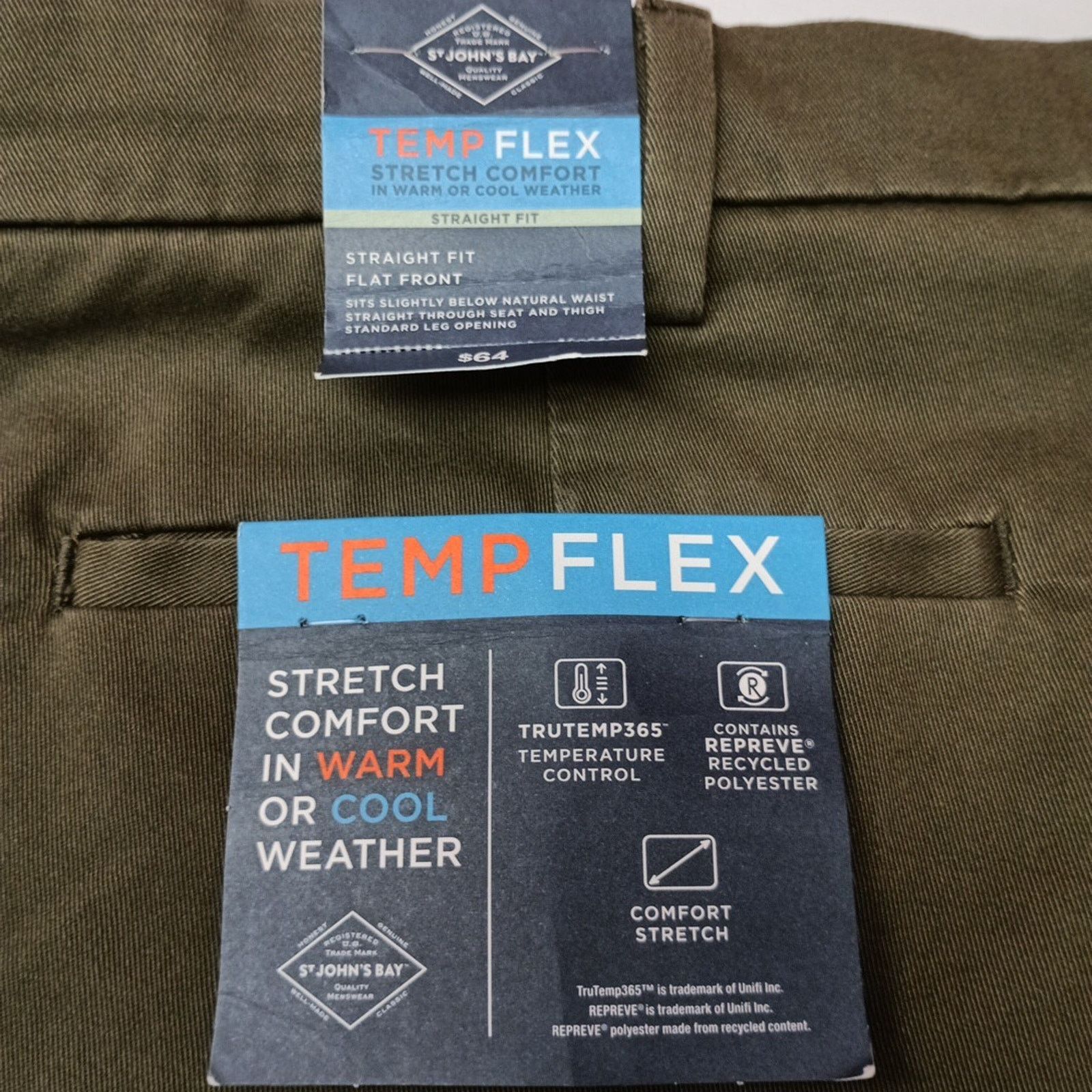 St. Johns Bay St John's Bay Temp Flex Straight Pants Mens 44x30 Dark Olive Size US 44 / EU 60 - 2 Thumbnail