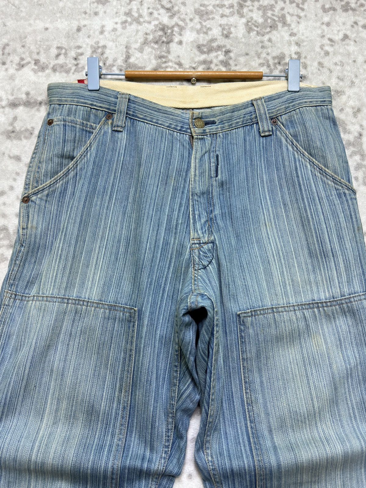 Japanese Brand Vintage BLUE WAYS Striped Distressed Double Knee Denim Pant Size US 32 / EU 48 - 3 Thumbnail