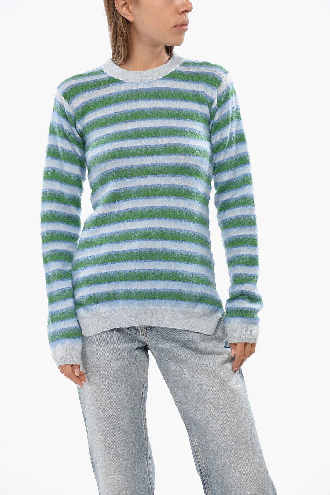 Marni og1mm0326 Virgin Wool Striped Crew-Neck Sweater Blue & Green Size S / US 4 / IT 40 - 1 Thumbnail