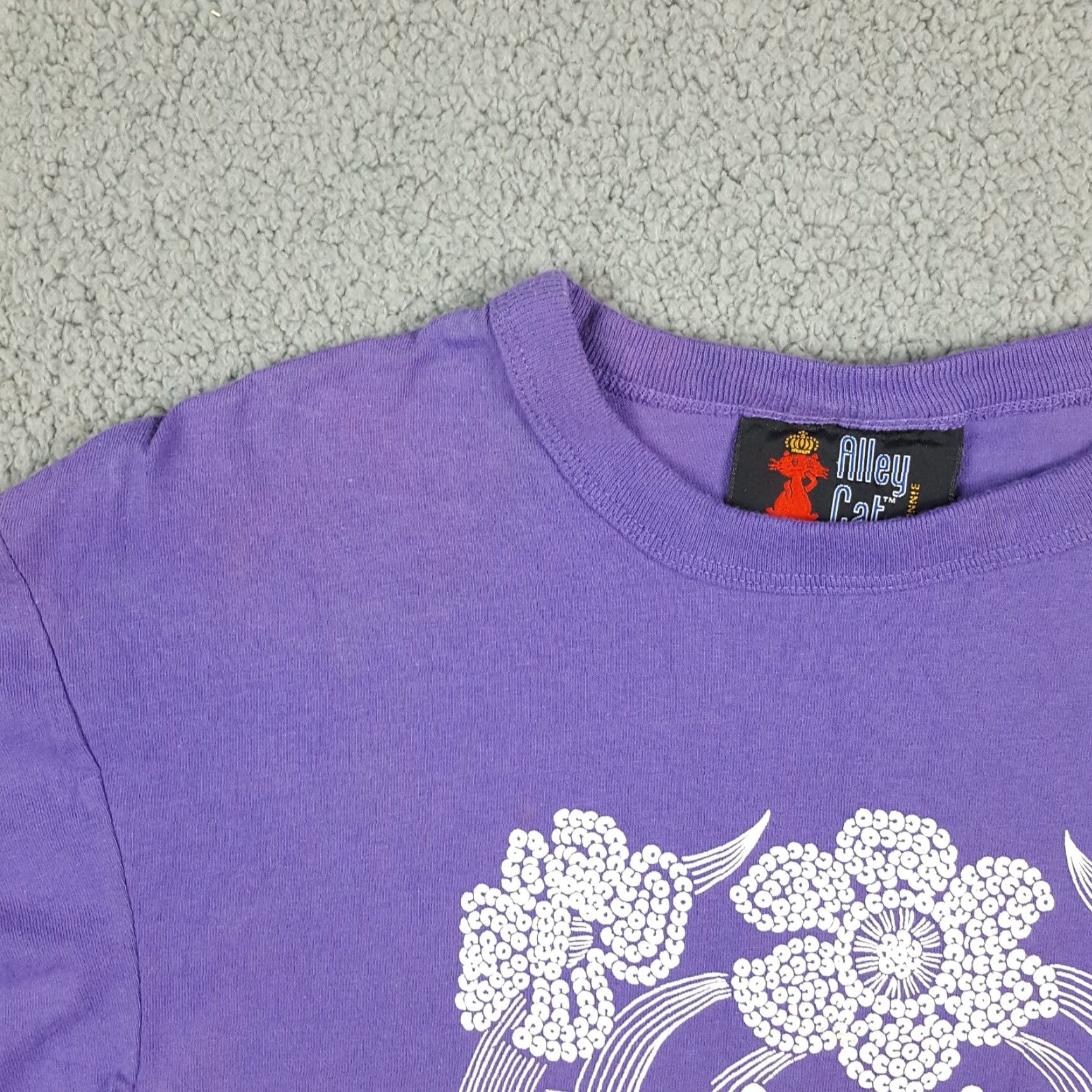 Etro Vintage Alley Cat Women's T-Shirt S Purple Floral 90s Retro Cotton Casual Size S / US 4 / IT 40 - 4 Thumbnail