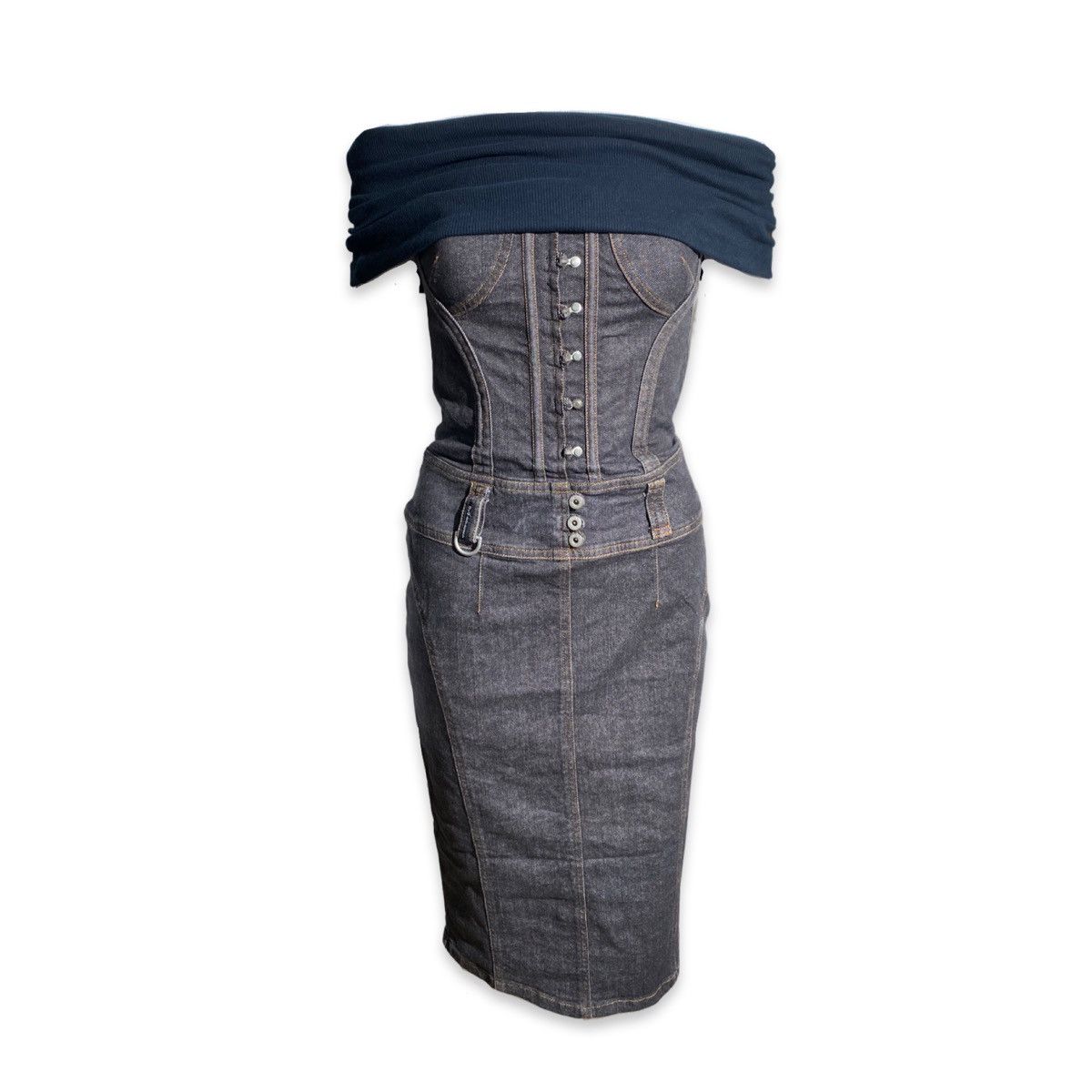 Dolce & Gabbana Dolce and Gabbana Corset Denim Midi Off Shoulder Dress Size S / US 4 / IT 40 - 1 Thumbnail