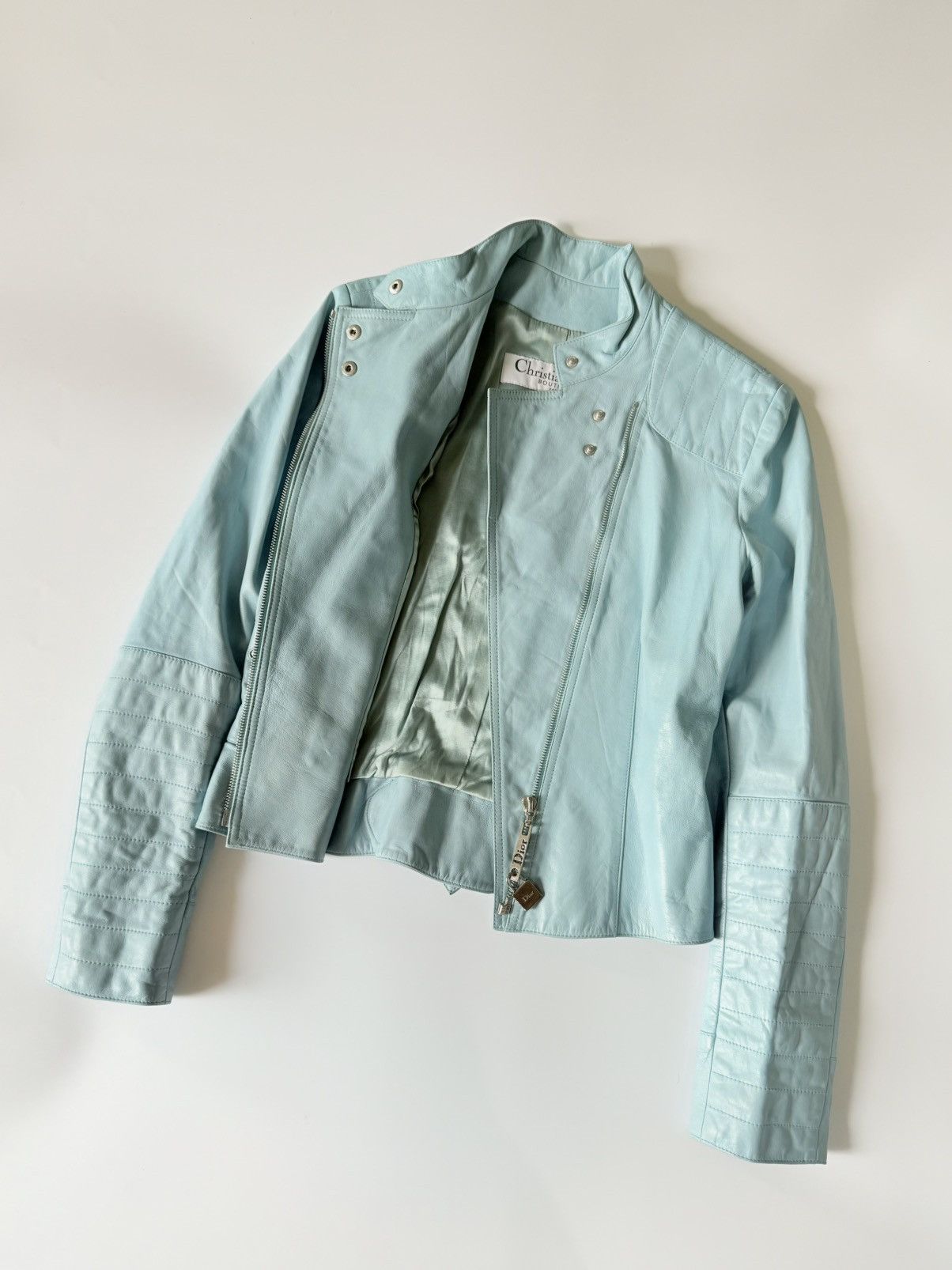 Dior Christian Dior John Galliano S/S 2004 Turquoise Biker Jacket Size XS / US 0-2 / IT 36-38 - 3 Thumbnail