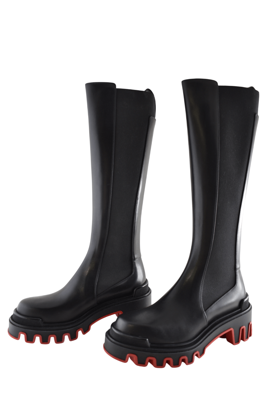 Christian Louboutin Marchacroche Dune Botta Black Leather Knee High Boot 40 Size US 10 / IT 40 - 14 Thumbnail