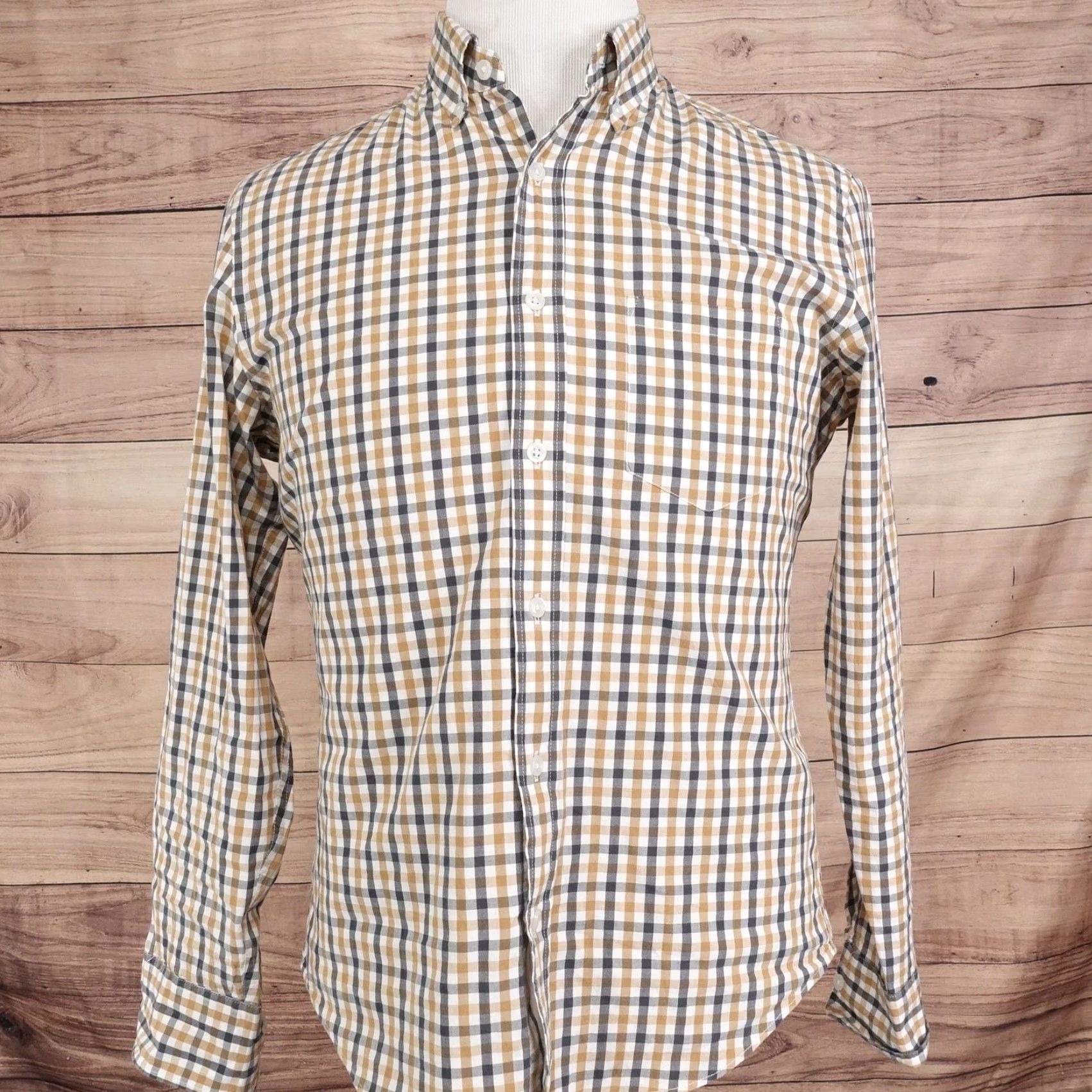 J.Crew J.CREW Shirt Mens M Beige Check Long Sleeve Button-Up Slim Untucked Flex Washed Size US M / EU 48-50 / 2 - 3 Thumbnail