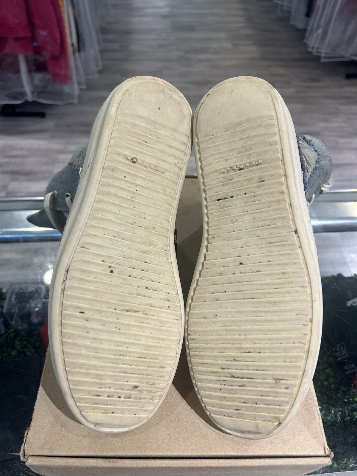 Rick Owens DRKSHDW Distressed Denim High-Top Sneakers