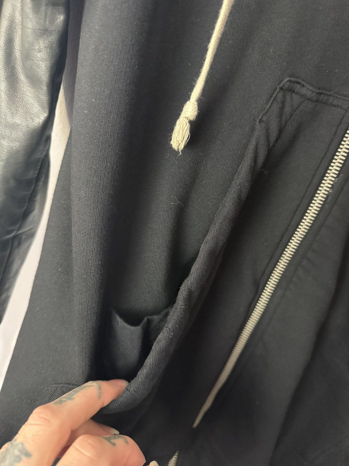 Rick Owens Rick Owens leather sleeve hoodie zipper Size US L / EU 52-54 / 3 - 3 Thumbnail