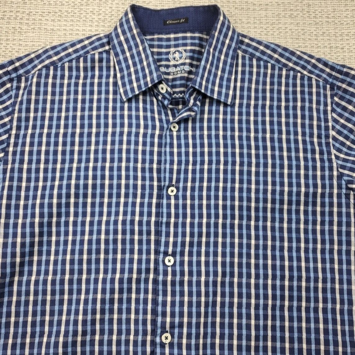 BUGATCHI VINTAGE not applicable; produce title: BUGATCHI Uomo Shirt Mens Large Blue Plaid Cotton Button Up Casual Classic Fit Size US L / EU 52-54 / 3 - 4 Thumbnail