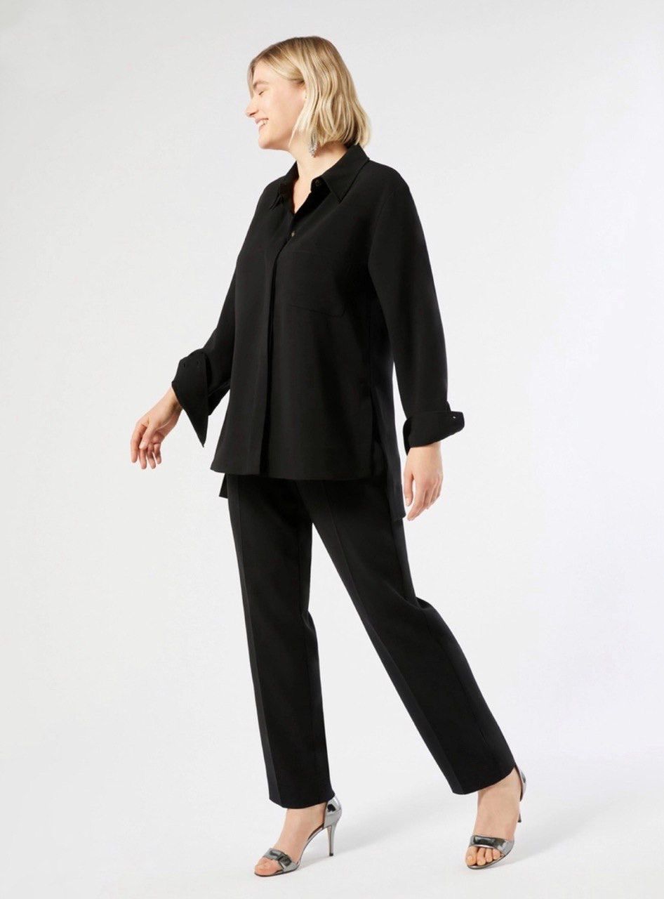 Marina Rinaldi Marina Rinaldi Triacetate Cady Tunic Shirt Black 350$ RRP Size XL / US 12-14 / IT 48-50 - 1 Thumbnail