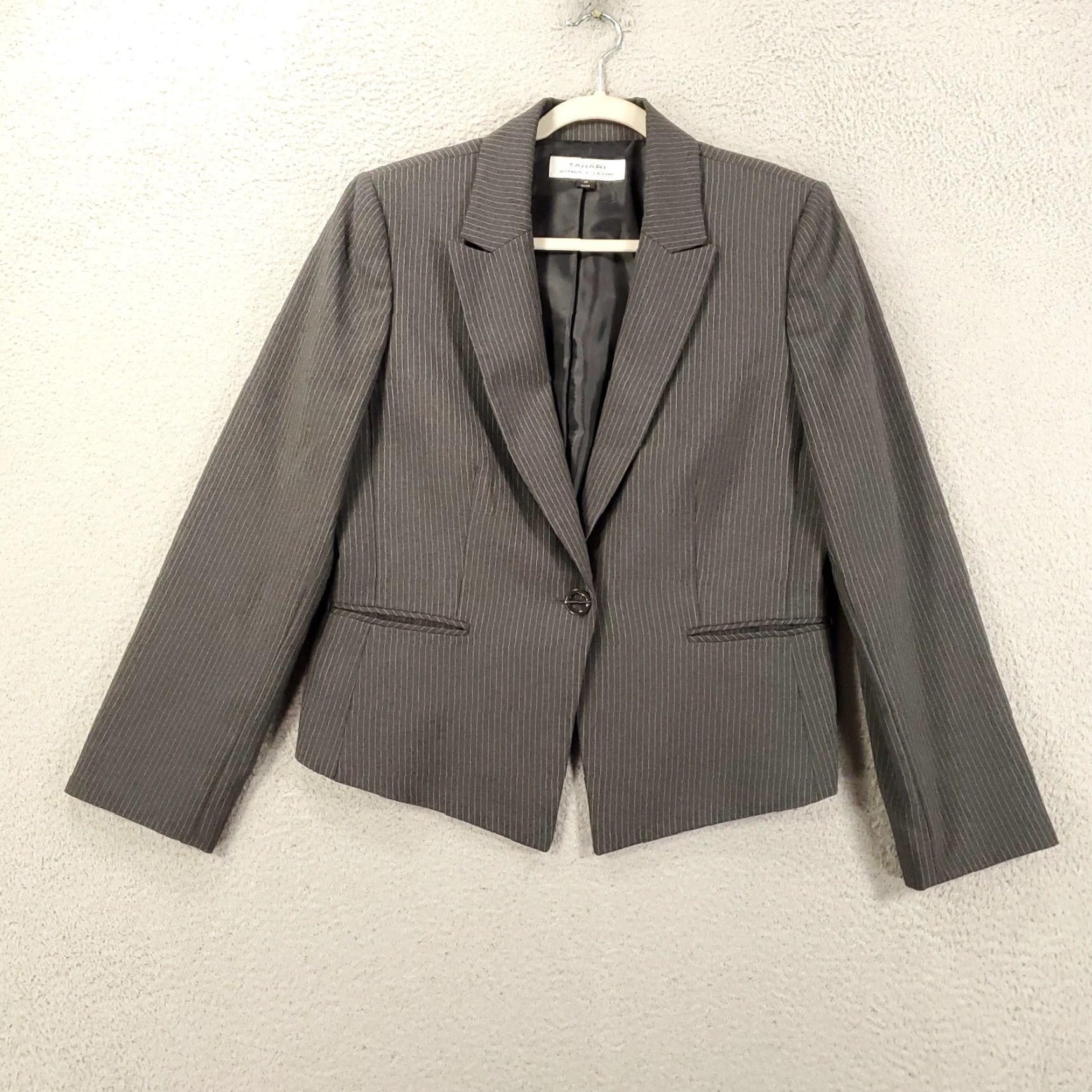 Vintage Tahari Blazer Jacket Womens Size 14 Gray Long Sleeve Single Button Career Wear Size XL / US 12-14 / IT 48-50 - 2 Thumbnail