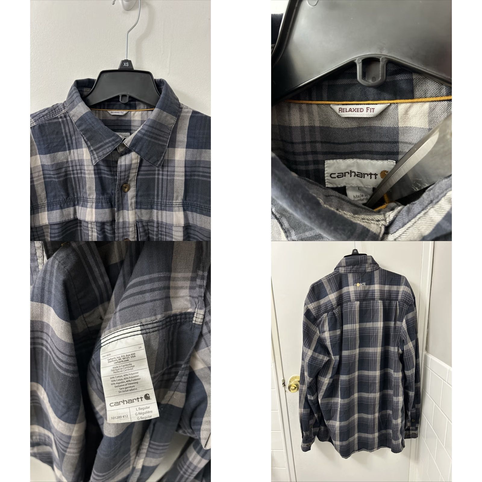 Carhartt Carhartt Shirt Mens L Blue Force Reydell Plaid Relaxed Fit Button-Up L/S Size US L / EU 52-54 / 3 - 8 Thumbnail