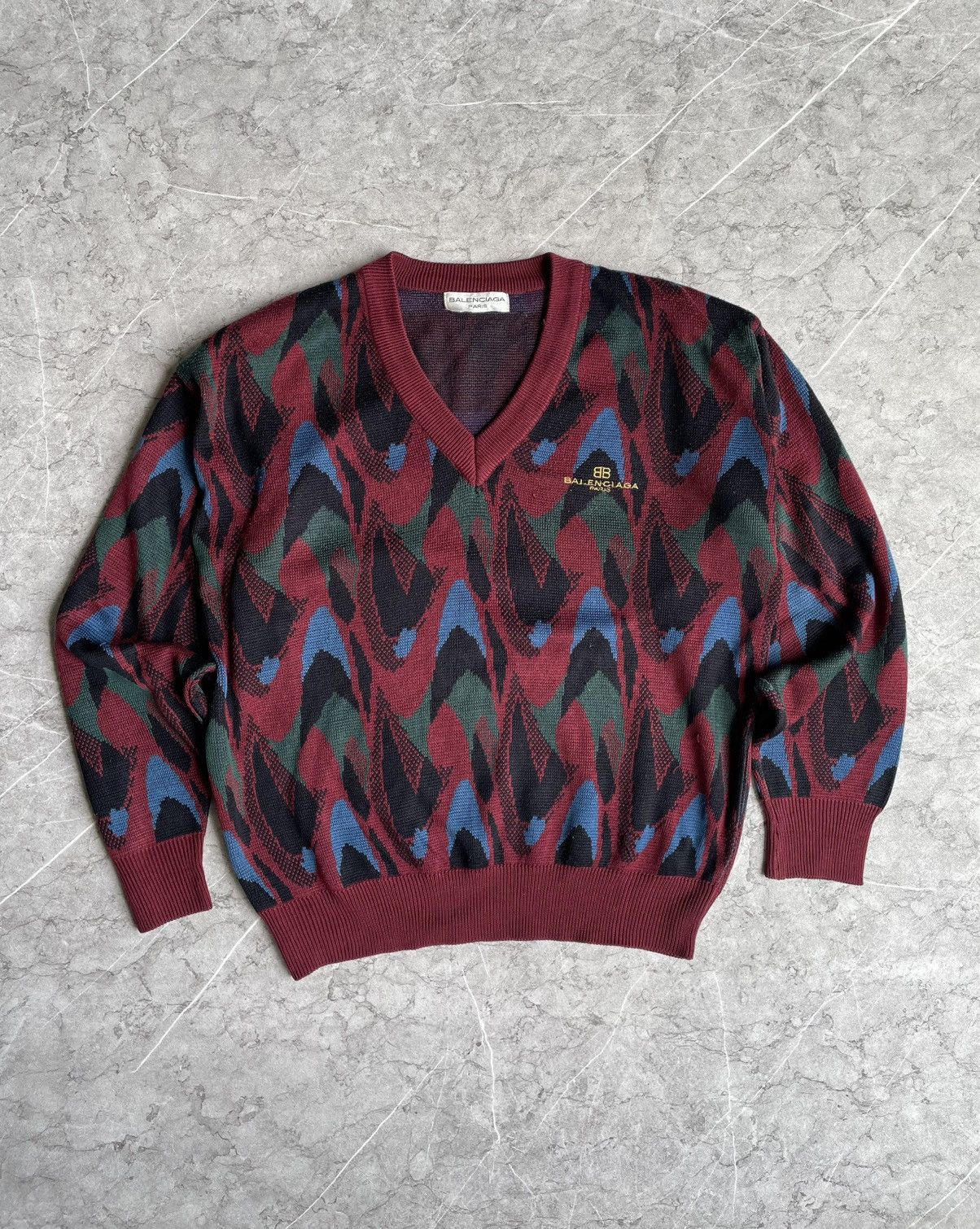 Balenciaga Balenciaga V neck Multicolor Knitwear Size US M / EU 48-50 / 2 - 2 Thumbnail