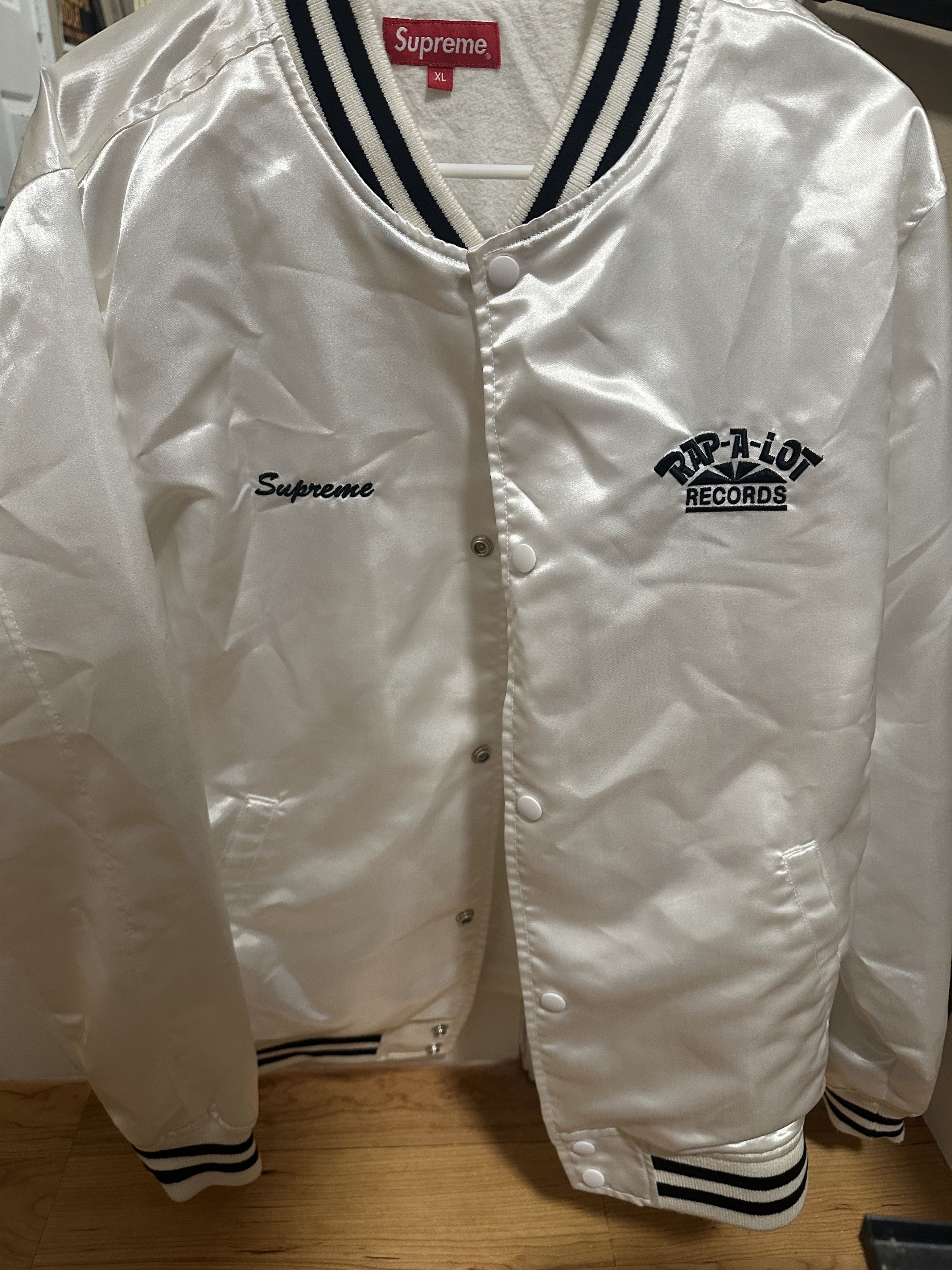 image of Supreme Rap A Lot Records Satin Club Jacket in White, Men's (Size XL)
