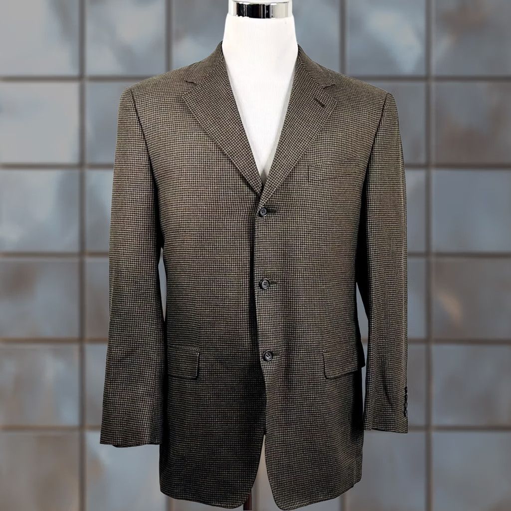 Canali Canali Sport Coat Gold Houndstooth Silk Cashmere Three Button Jacket Men 42 Regular Notch Lapel Three-Button Three Button Front Size US XS / EU 42 / 0 - 1 Thumbnail