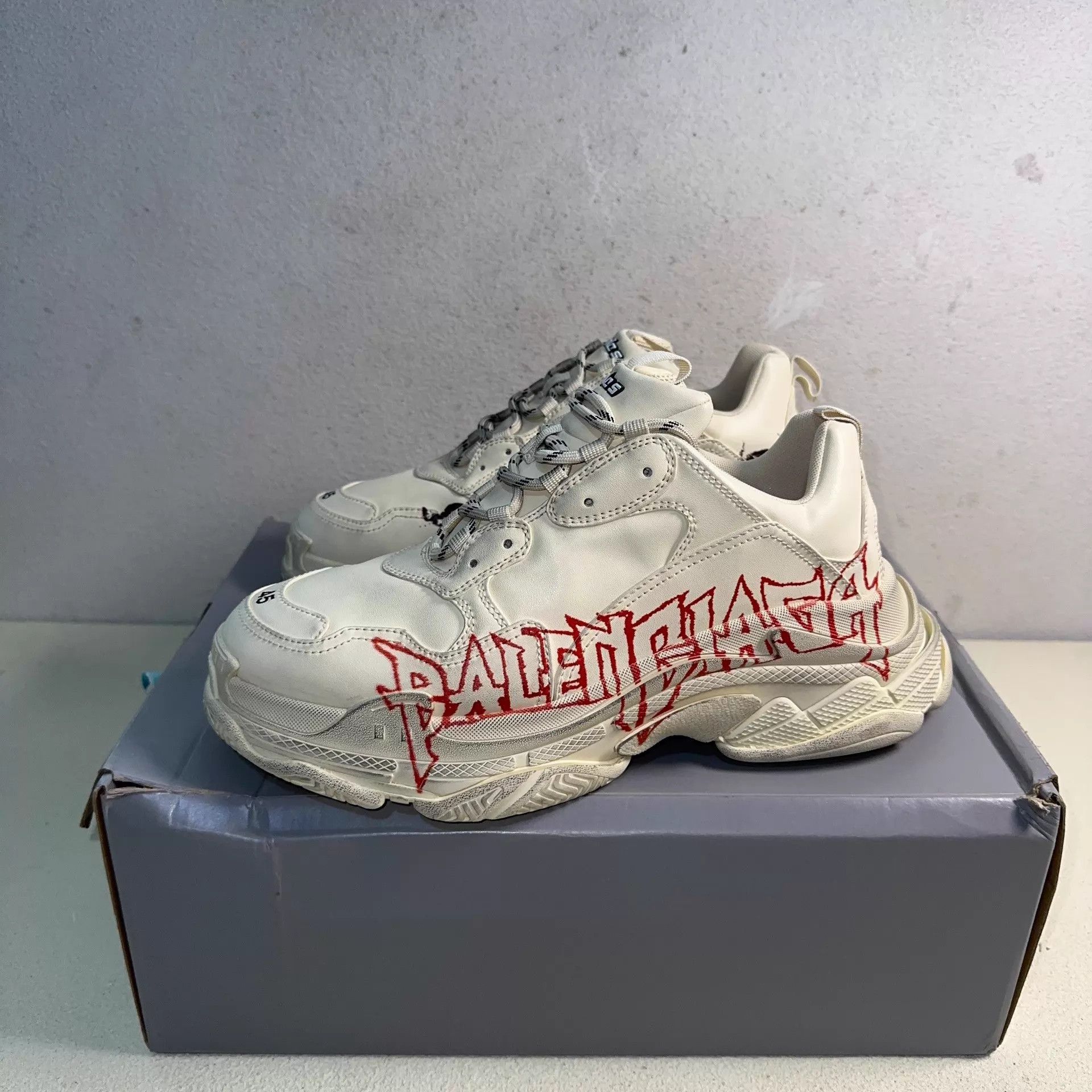 Balenciaga White Platform Sneakers with Red Graphic Design Size US 12 / EU 45 - 1 Thumbnail
