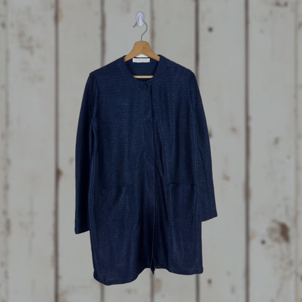 Harris Wharf London Harris Wharf London Coat Lightweight Knit Women's Long Sleeve Blue Embroidered Solid Regular Size 46 Overcoat Autumn Spring Size L / US 10 / IT 46 - 1 Thumbnail