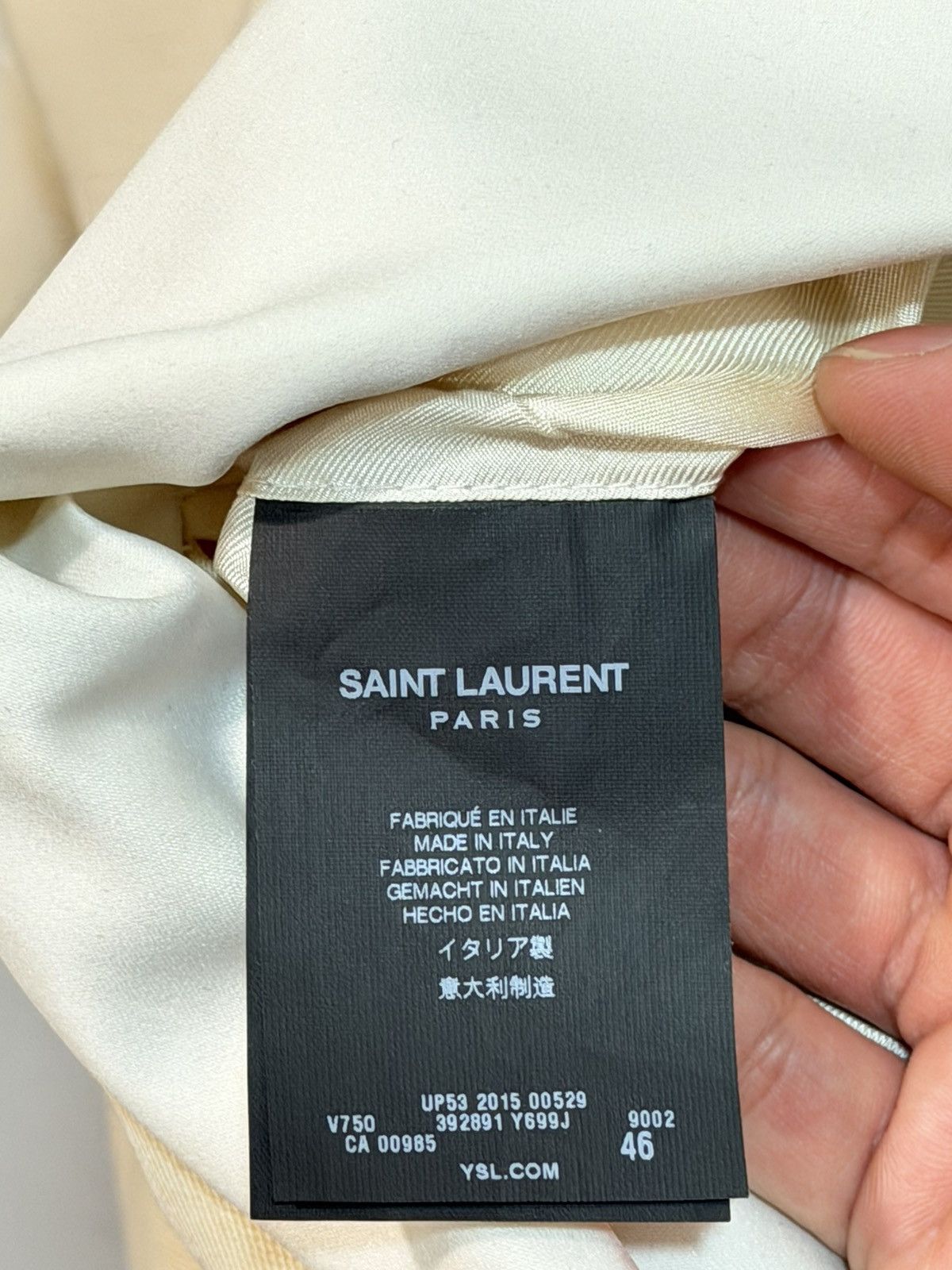 Saint Laurent Paris FW15 Cream Satin Peak Lapel Le Smoking Blazer 46 Size 46R - 6 Thumbnail