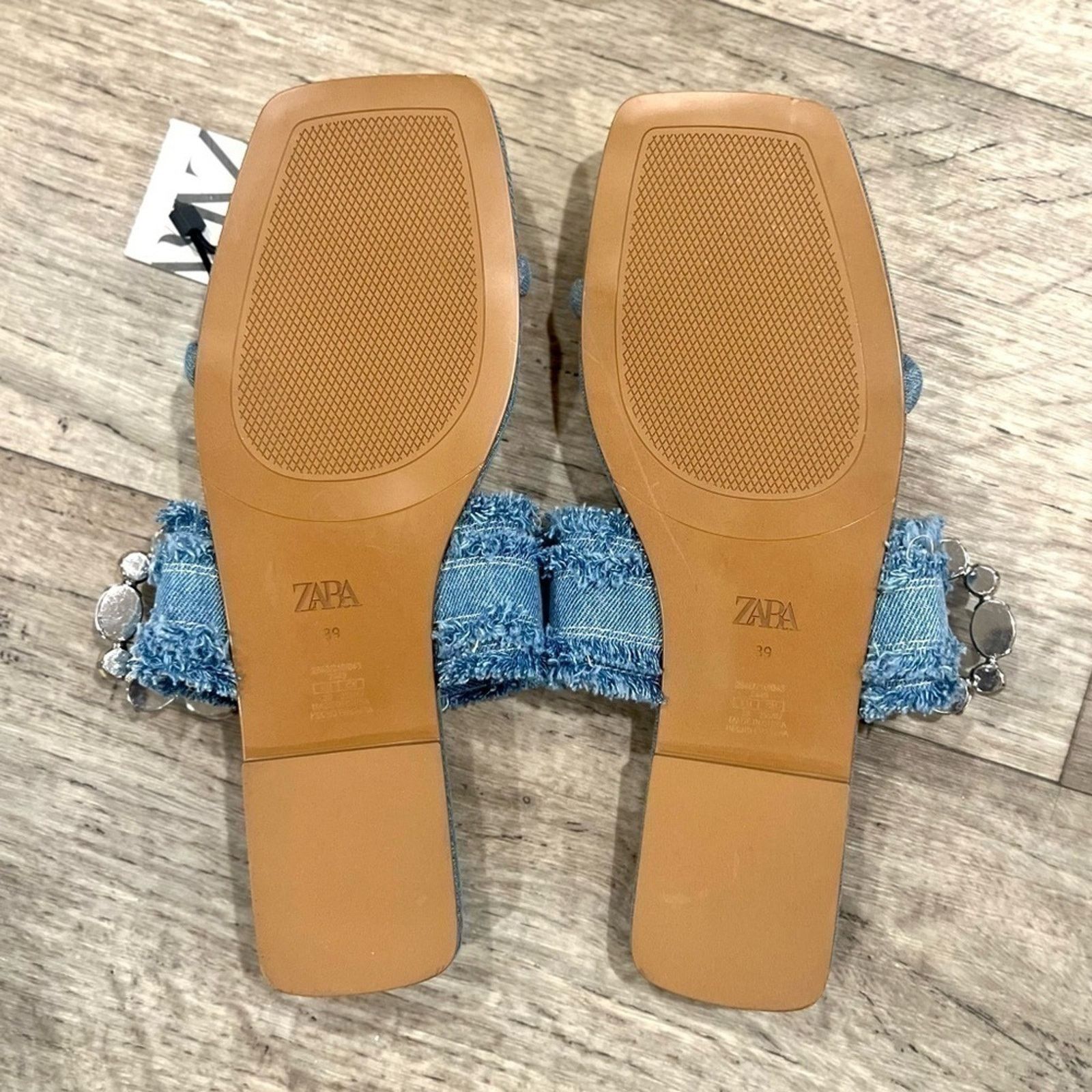 Zara ZARA Embellished Denim Slide Sandals NWT Size US 8 / IT 38 - 17 Thumbnail