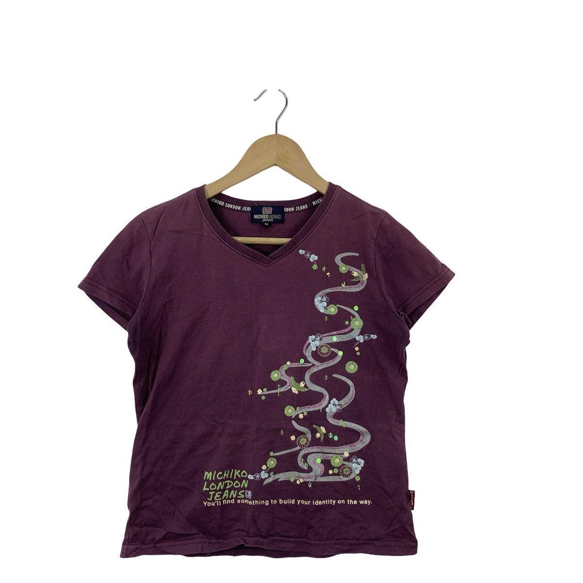 Michiko Koshino Michiko London Jeans Women’s Graphic V-Neck T-Shirt Size M / US 6-8 / IT 42-44 - 4 Thumbnail