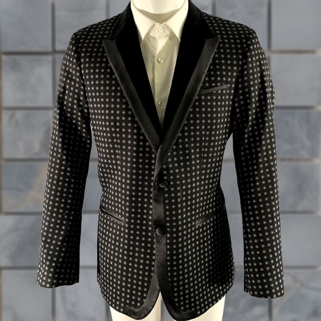 Dolce & Gabbana DOLCE & GABBANA Size 40 Black White Dot Cotton Blend Tuxedo Sport Coat Dressy Blazer Men XS-40) Size 40R - 1 Thumbnail