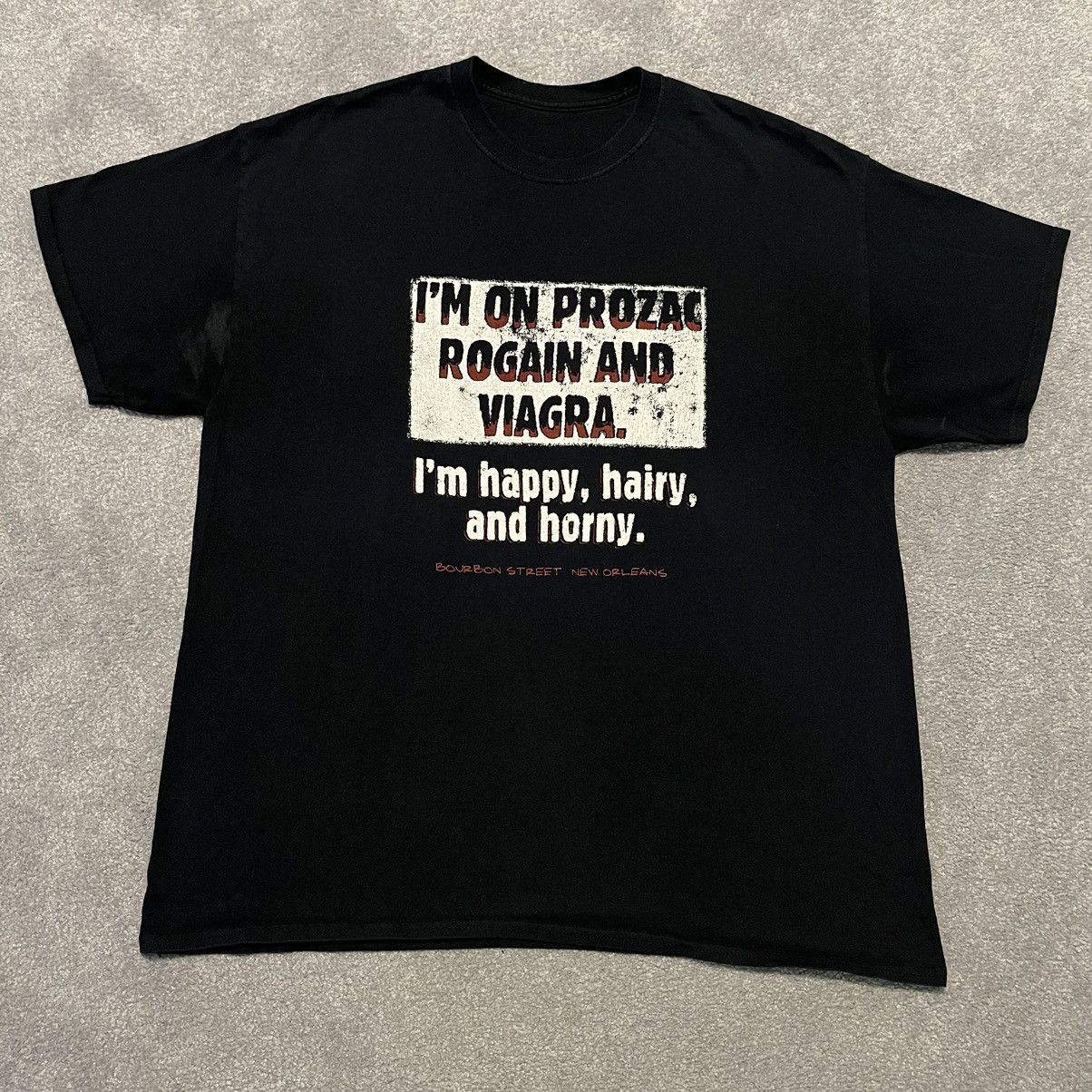 Vintage Vintage Happy Hairy Horny Prozac Rogaine Viagra Parody Tee Size US XL / EU 56 / 4 - 2 Thumbnail