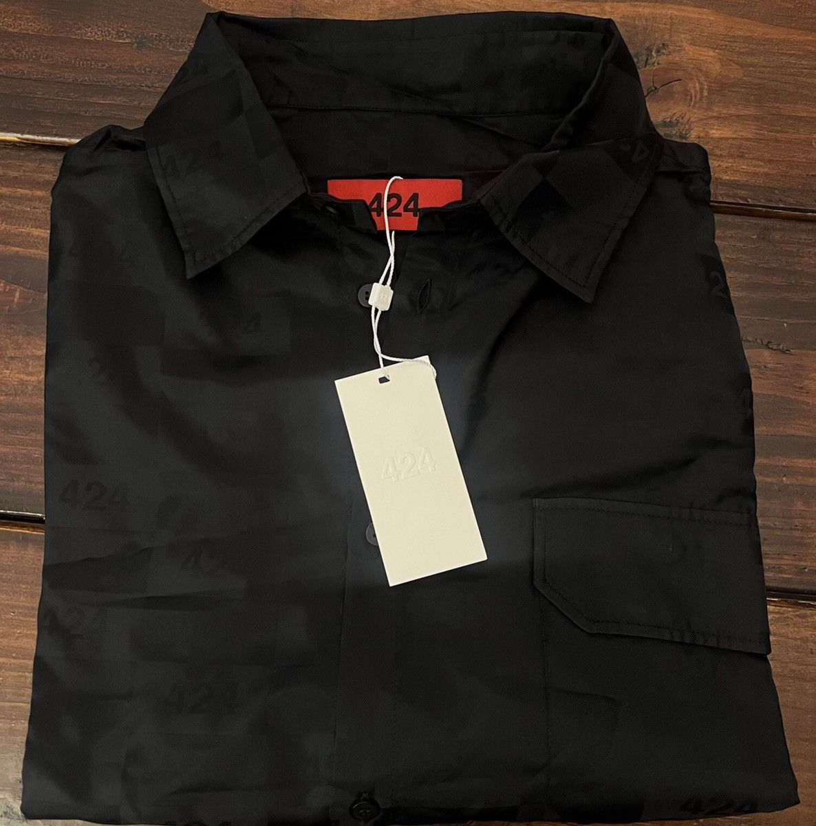 424 424 ON FAIRFAX Black Jacquard Checker Button Down Shirt Size US XL / EU 56 / 4 - 1 Thumbnail