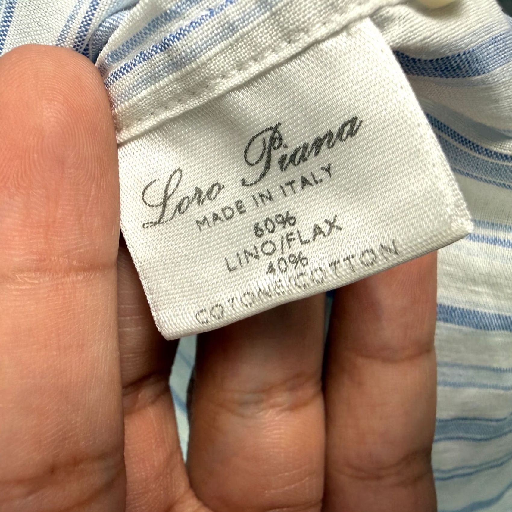 Loro Piana Loro Piana Shirt Mens 18/45 White Blue Striped Linen Blend Long Sleeve Pocket Button-Up Shirt Mens 2XL Blue Size US XXL / EU 58 / 5 - 5 Thumbnail
