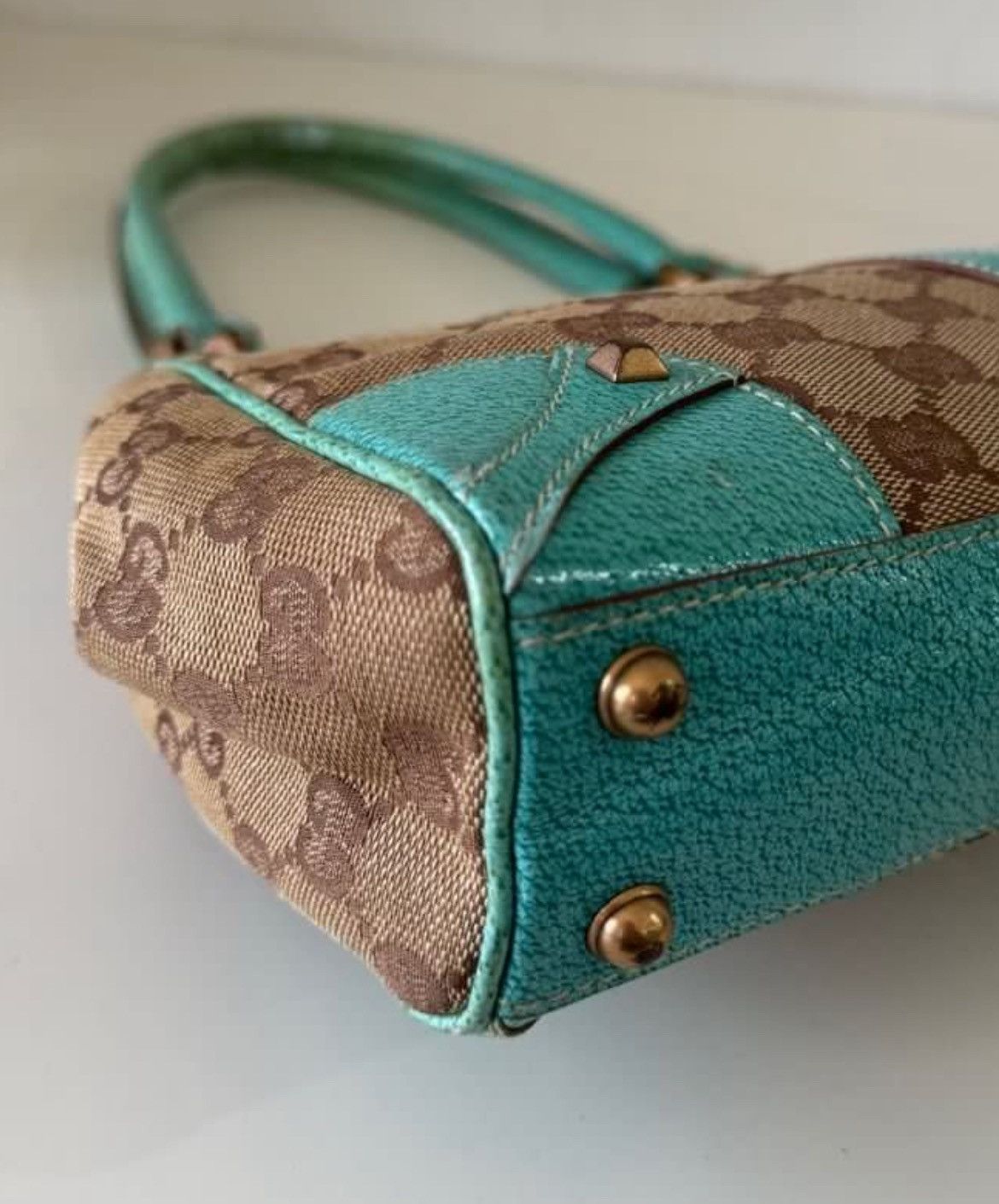 Gucci Gucci Beige/Turquoise GG Canvas and Leather Jackie O Hobo Size ONE SIZE - 7 Thumbnail