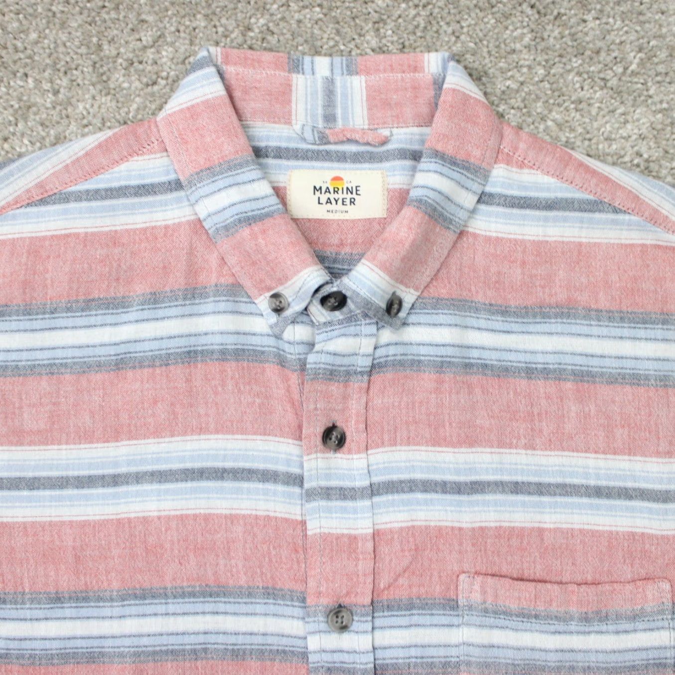 Marine Layer Marine Layer Shirt Mens M Red/Blue Striped 100% Cotton S/S Button-Down Size US M / EU 48-50 / 2 - 5 Thumbnail