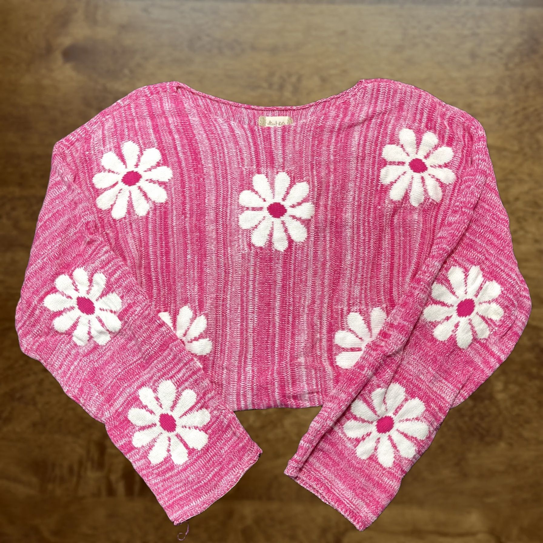 Vintage Altar'd State Sweater Womens Small Pink White Daisy Flower Knit Pullover Cute Size S / US 4 / IT 40 - 1 Thumbnail