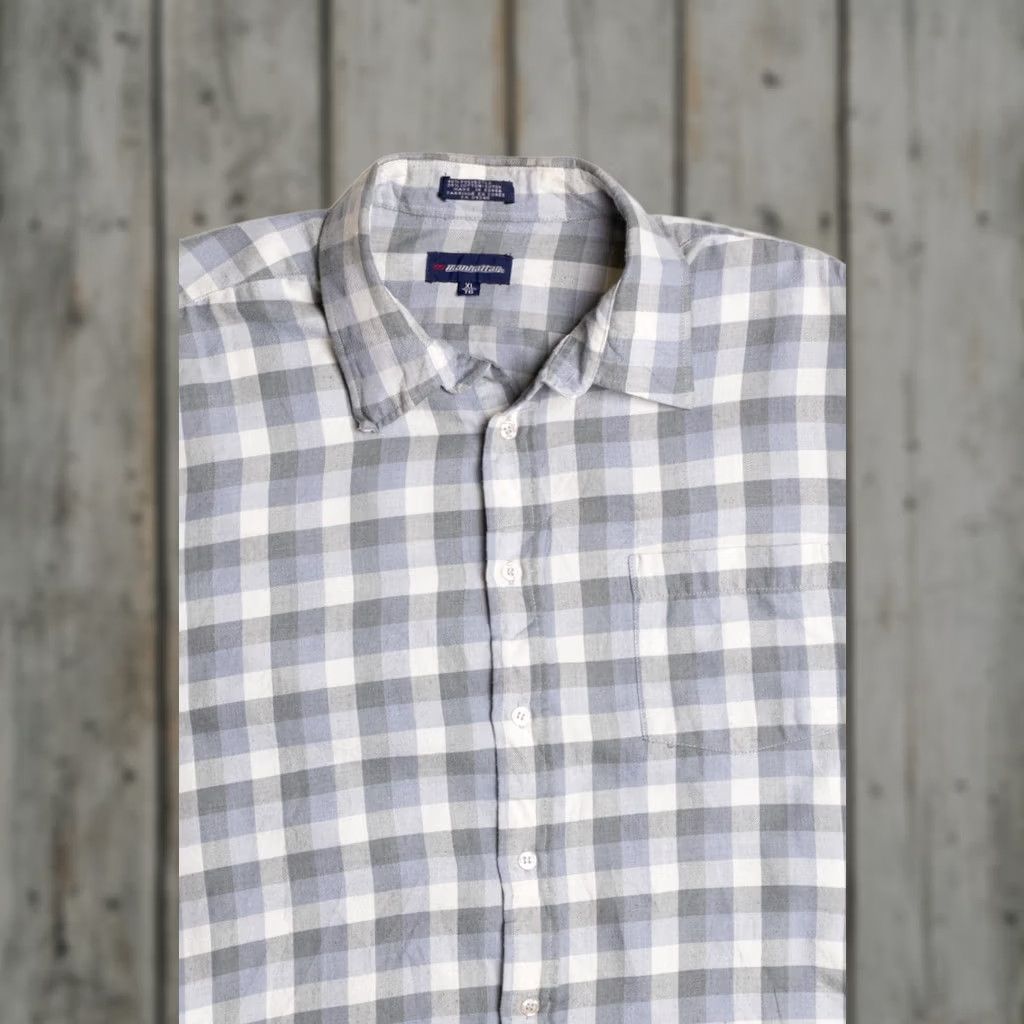 Vintage VINTAGE Manhattan Shirt X-Large Gray Flannel Checkered Pattern Size US XL / EU 56 / 4 - 1 Thumbnail