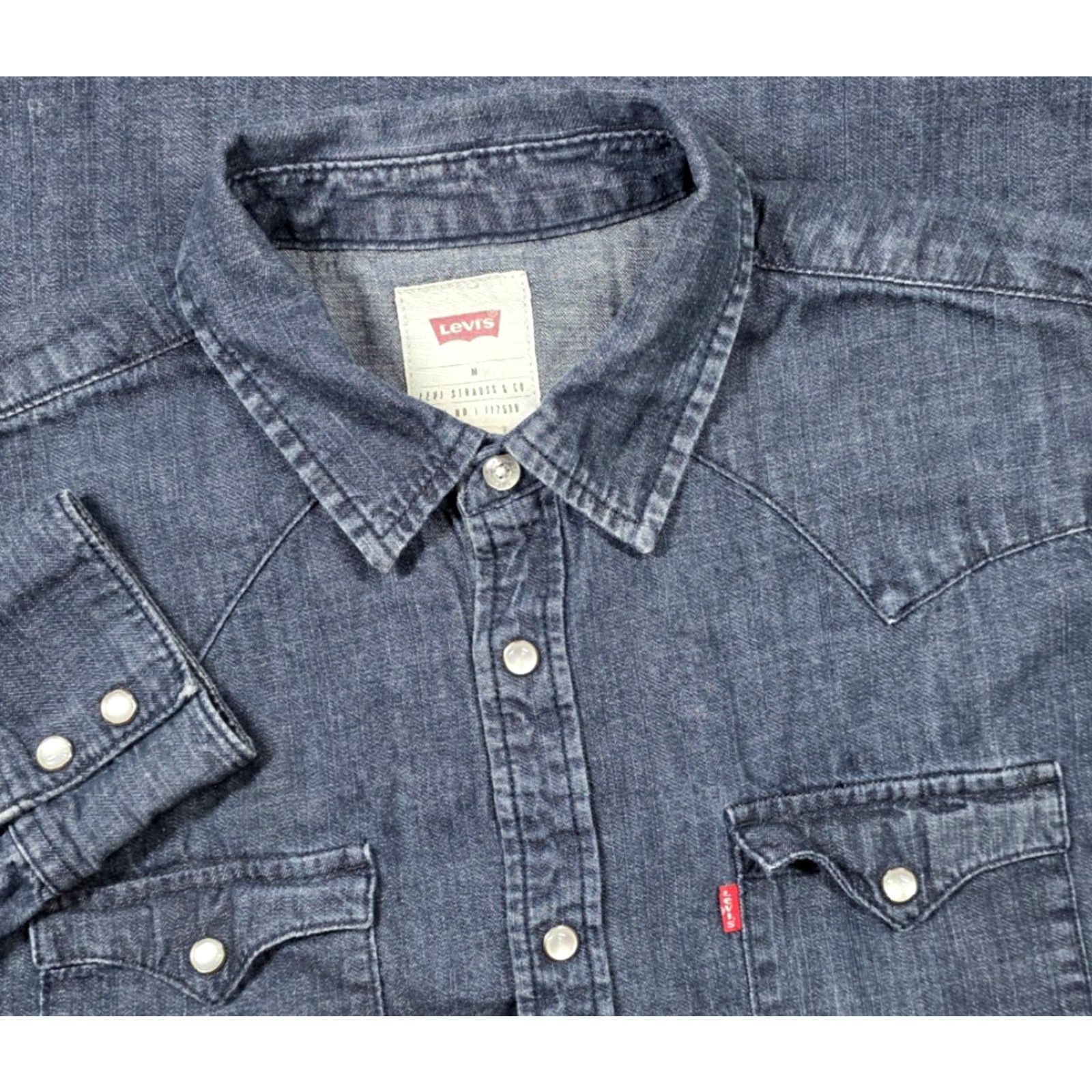 Levi's Levi’s Denim Western Pearl Snap Long Sleeve Blue Mens M Stretch Indigo Shirt Size US M / EU 48-50 / 2 - 2 Thumbnail