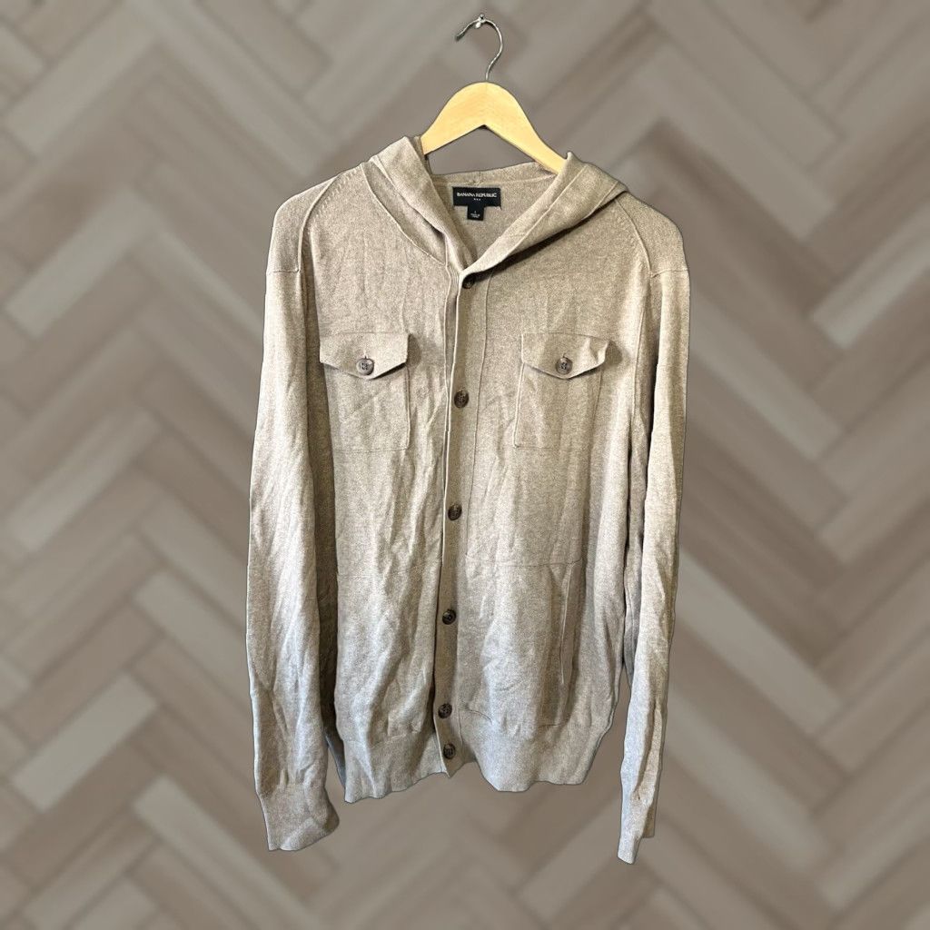Banana Republic VINTAGE Banana Republic Mens Brown Long Sleeve Knit Hooded Button Up Size L Size US L / EU 52-54 / 3 - 1 Thumbnail