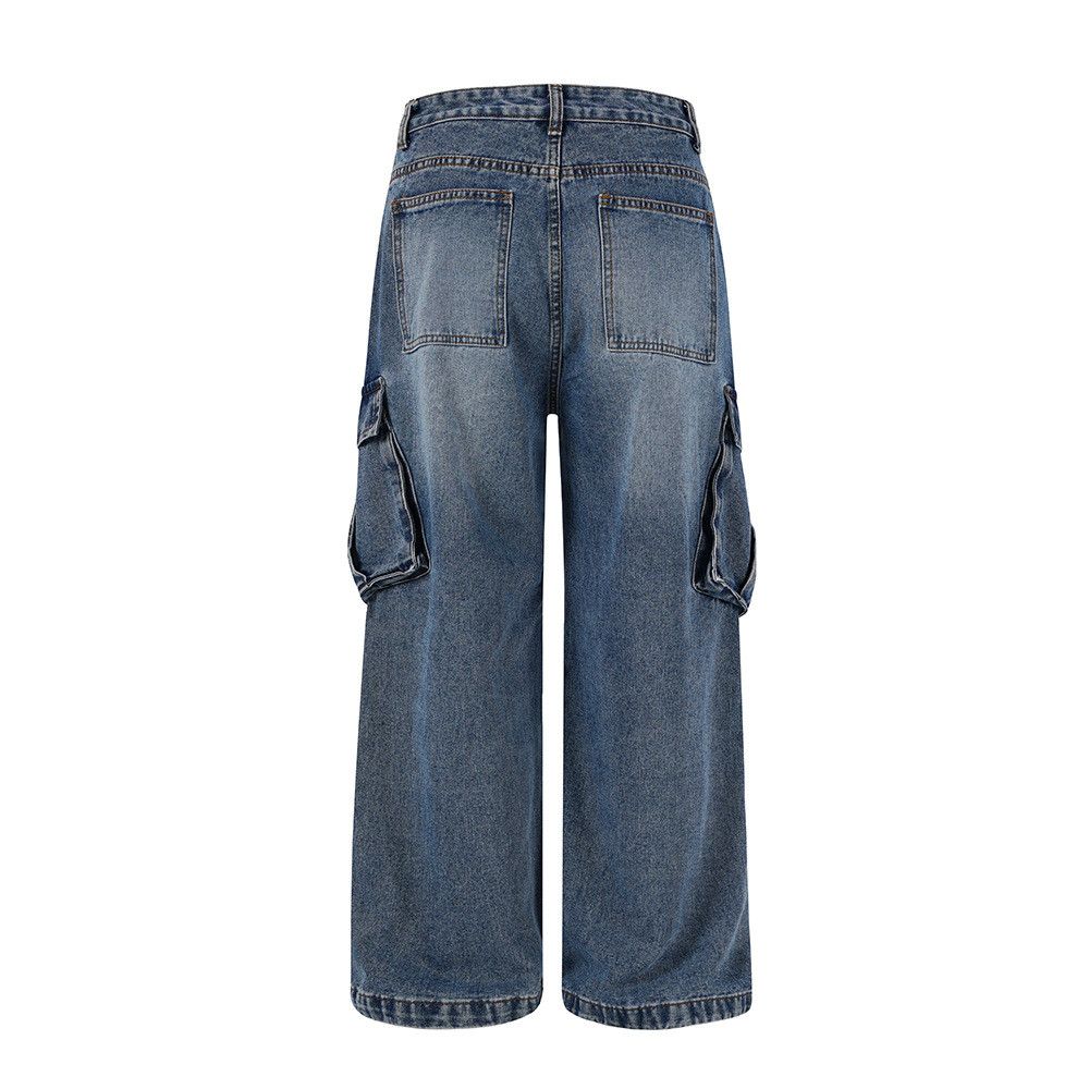 Jean Street men's multi-pocket distressed loose washed work jeans Size US 32 / EU 48 - 2 Thumbnail