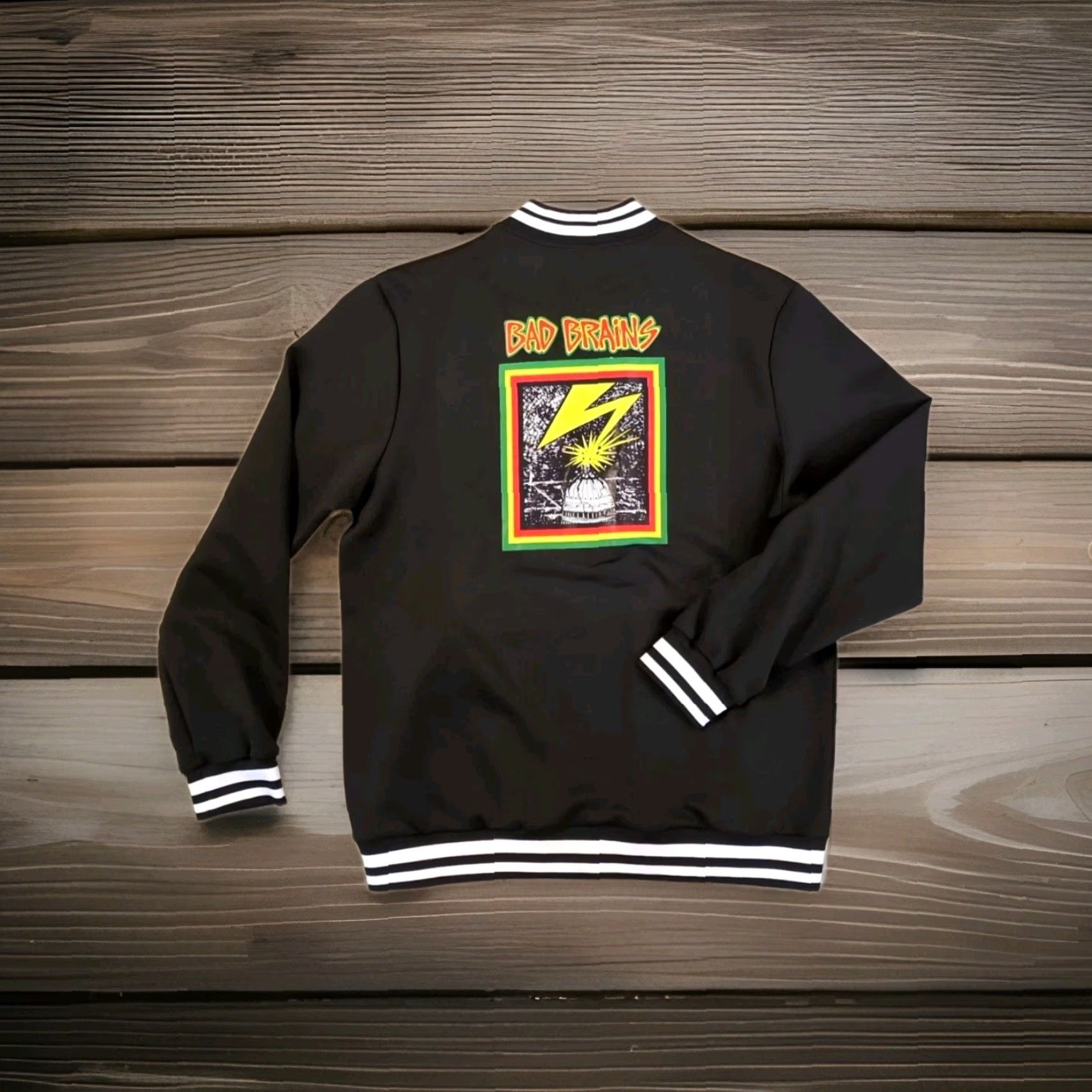Rains Bad Brains Black Zip Up Track Jacket XL 47" Chest Band Collar Punk 1976 Wind-Resistant Pockets Elastic Waist Full Zip Size US XL / EU 56 / 4 - 6 Thumbnail