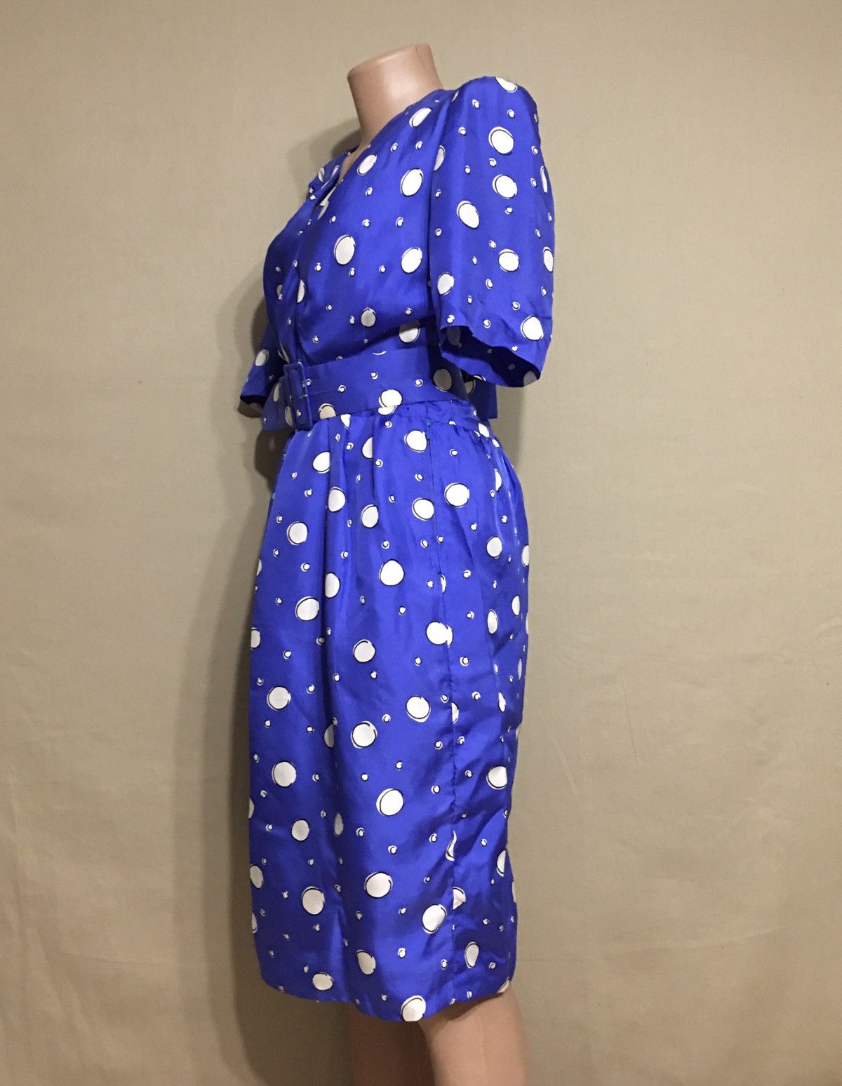Givenchy × Vintage Givenchy Nouvelle Boutique Silk DressBlue White Polka Dots Size S / US 4 / IT 40 - 5 Thumbnail