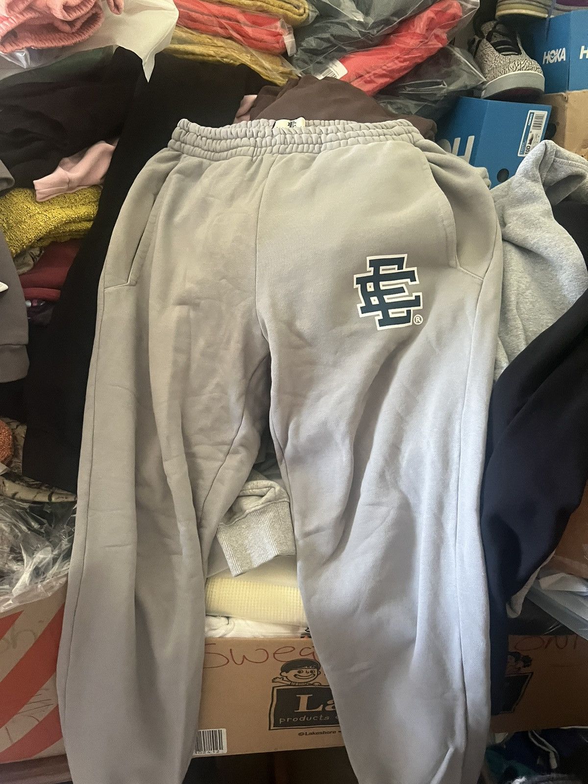 Pre-owned Eric Emanuel Gray With Navy Ee Sweatpants Large In Grey