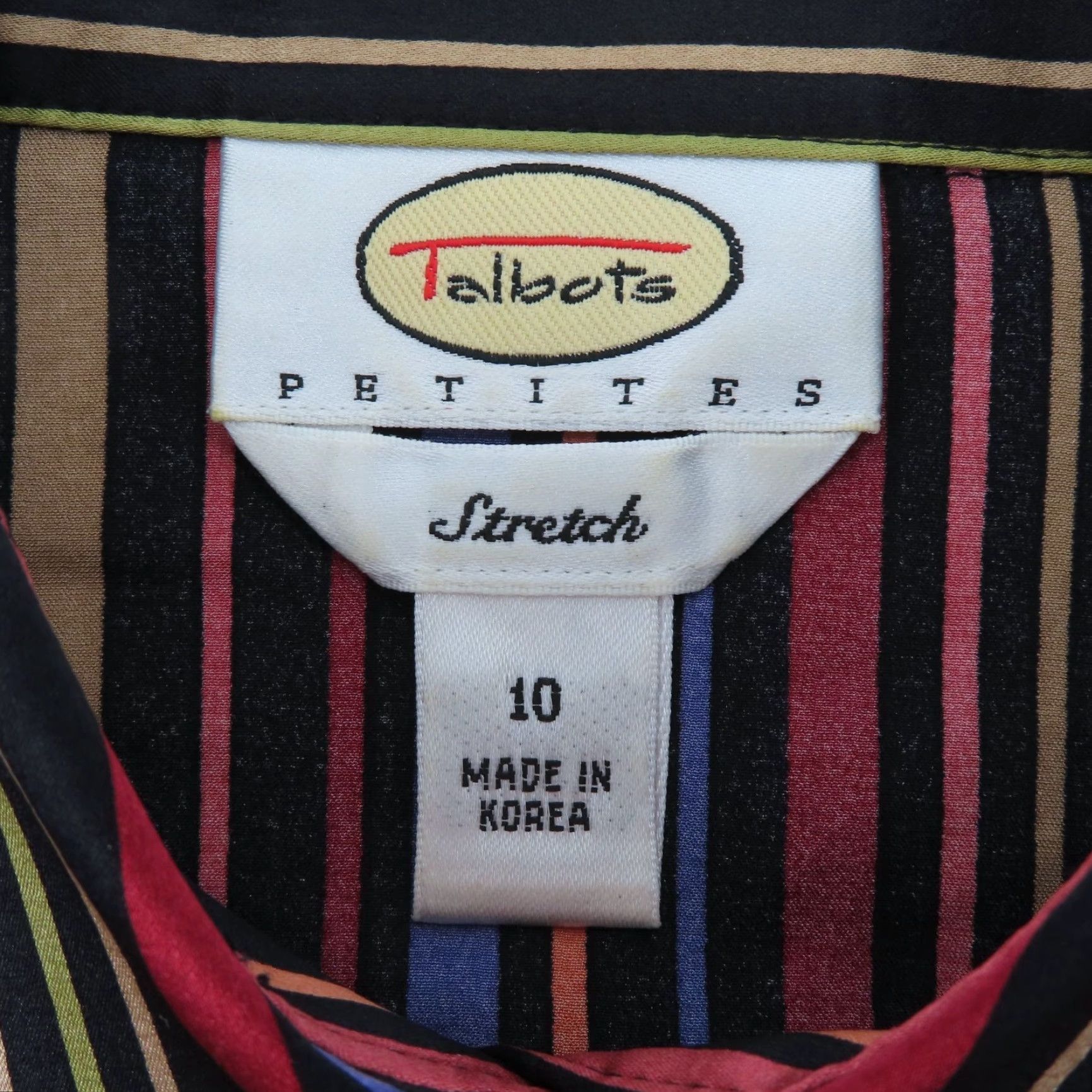 Talbots Talbots Petites 10P Silk Blend Rainbow Striped Collar Button Shirt Womens Pets 10P Multicolor Button-Up Shirt Array Fashion Size L / US 10 / IT 46 - 6 Thumbnail