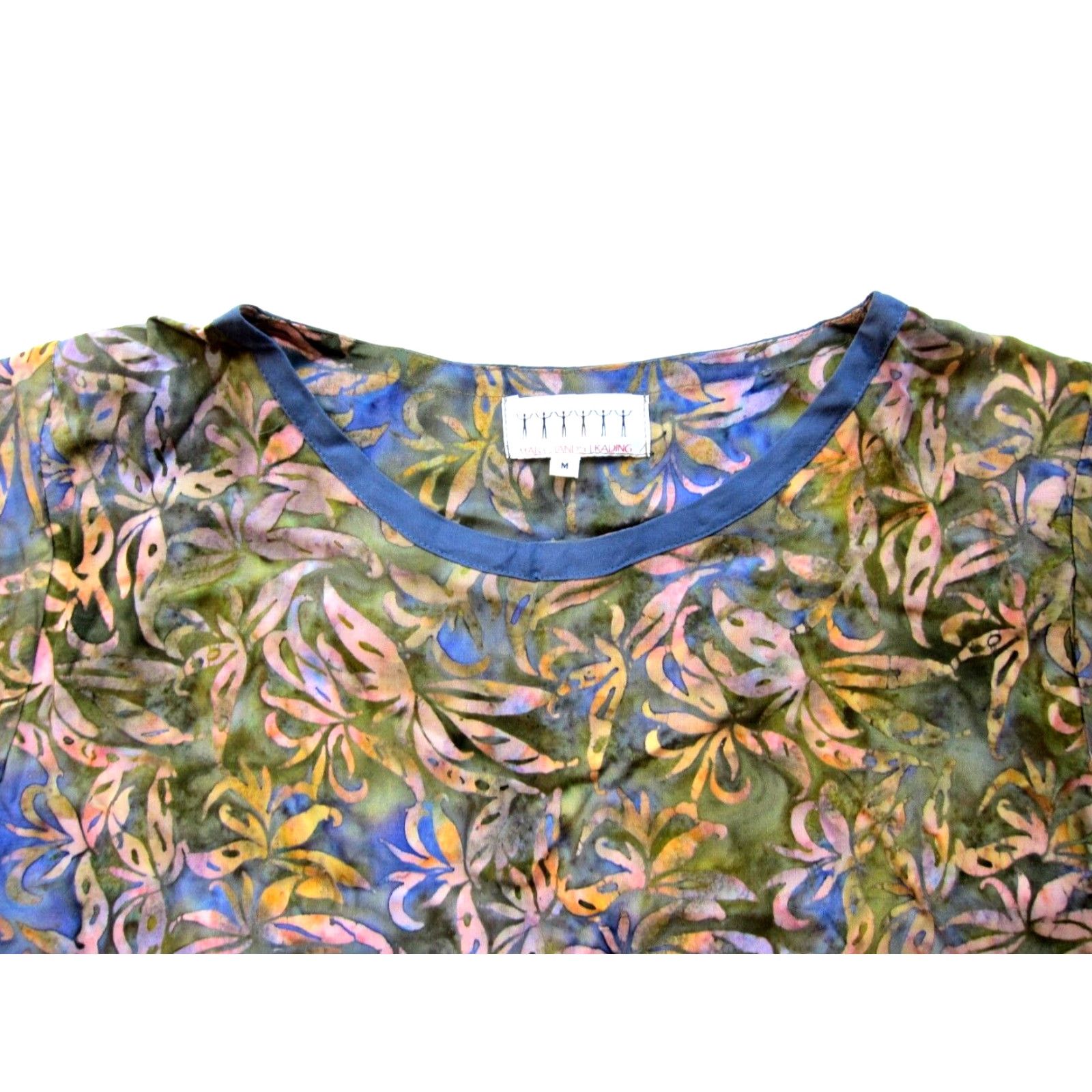 Pinko VINTAGE Many Hands Trading Blouse Shirt Womens M Pink Floral Short Sleeve Rayon Tunic Size M / US 6-8 / IT 42-44 - 3 Thumbnail