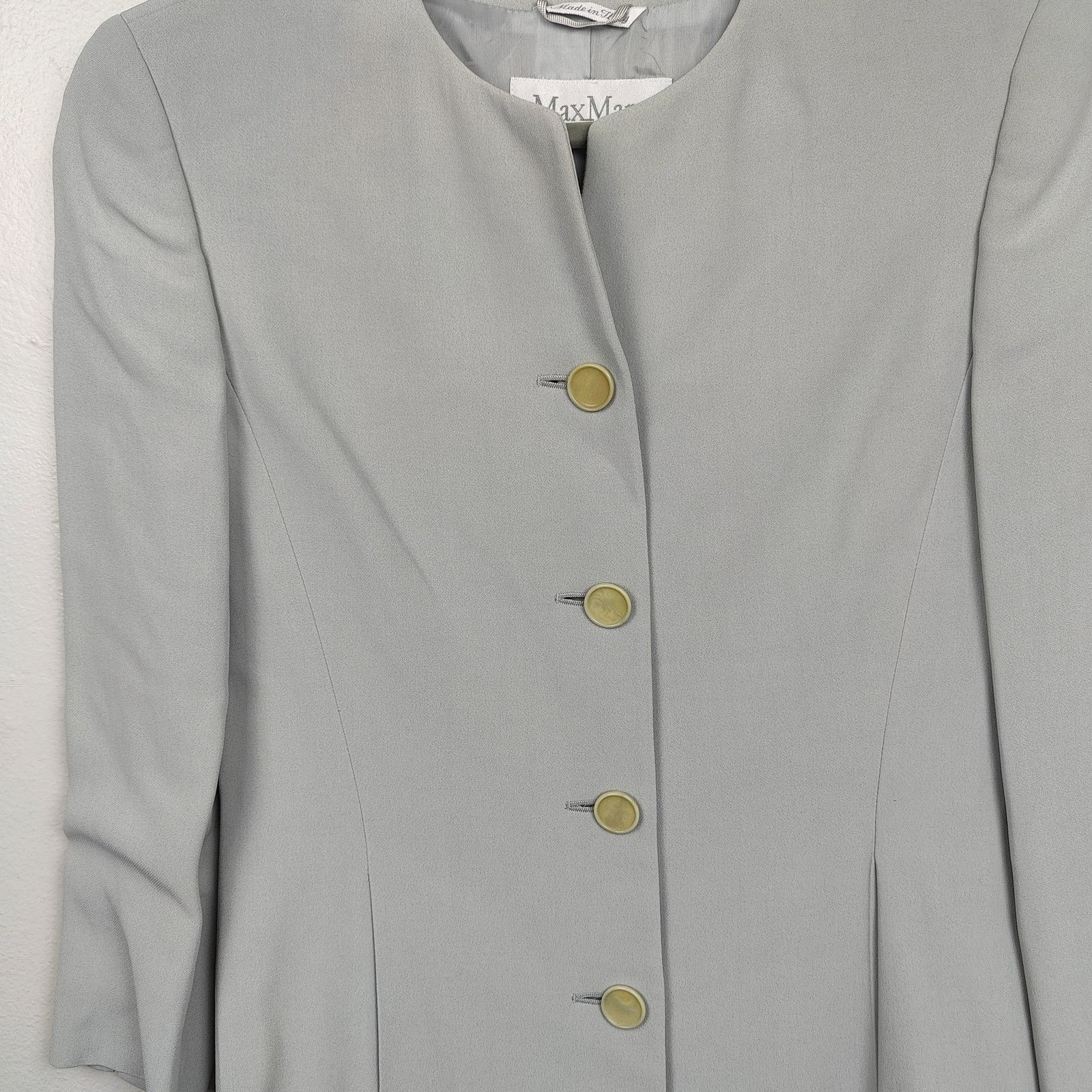 Max Mara MaxMara Long Jacket Womens 6 Dove Gray Button Up Viscose Size M / US 6-8 / IT 42-44 - 4 Thumbnail