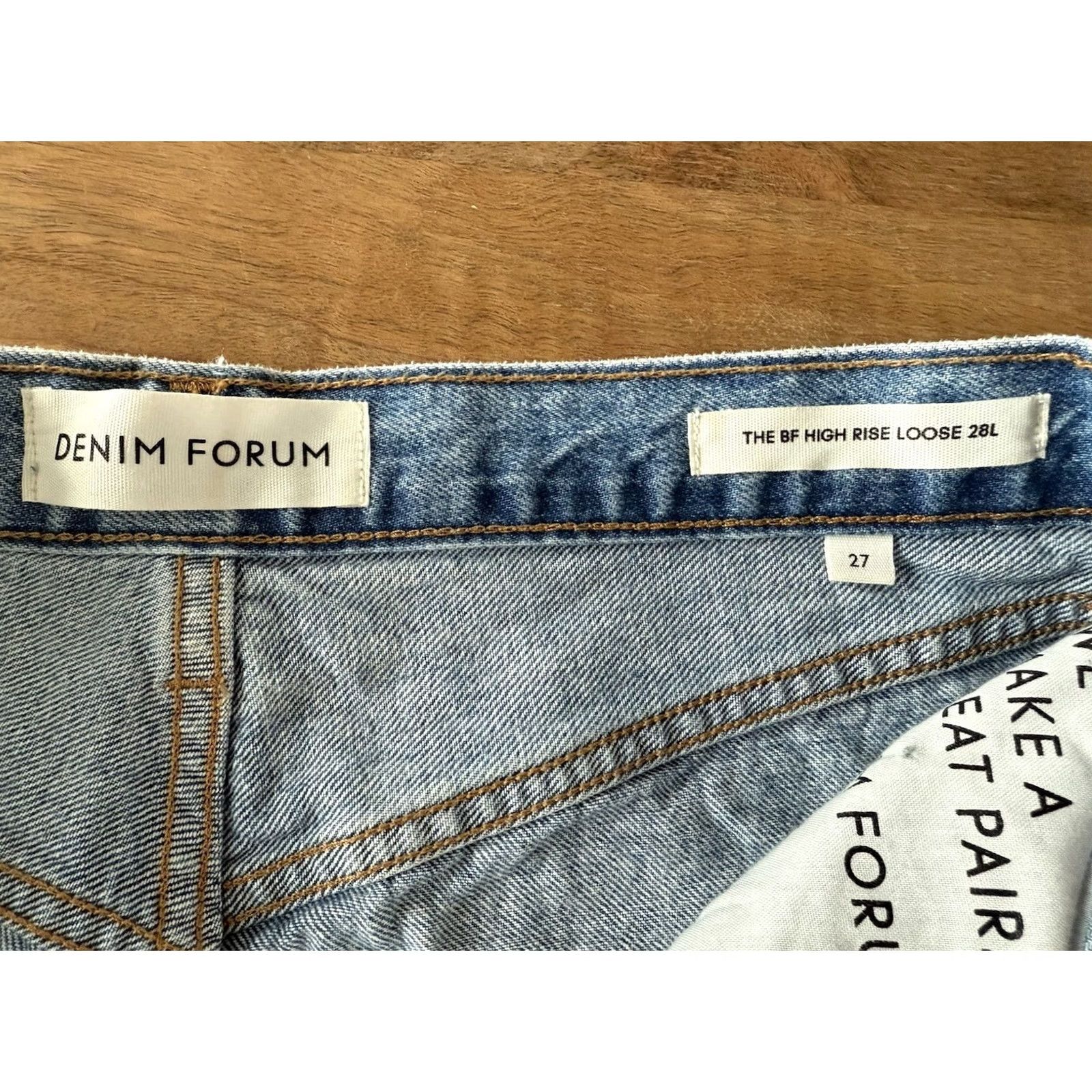 Aritzia Aritzia Denim Forum Jeans Womens 27x28 The BF High Rise Loose Jeans Blue 5-Pocket Distressed Logo Size 29" - 3 Thumbnail